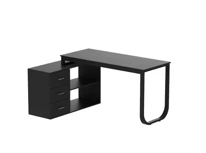 L-Shaped Black Wood Writing Desk Corner
