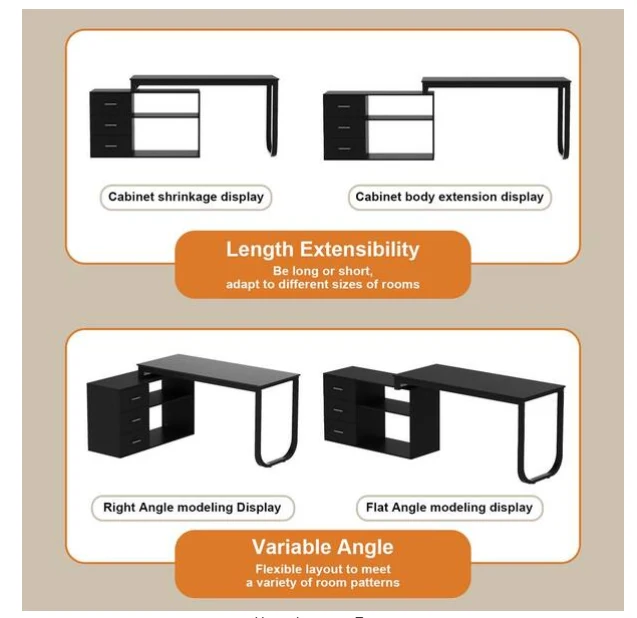 L-Shaped Black Wood Writing Desk Corner - Image 4