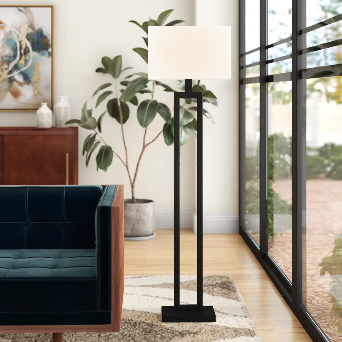 Larde Matte Black Column Floor Lamp - Image 2