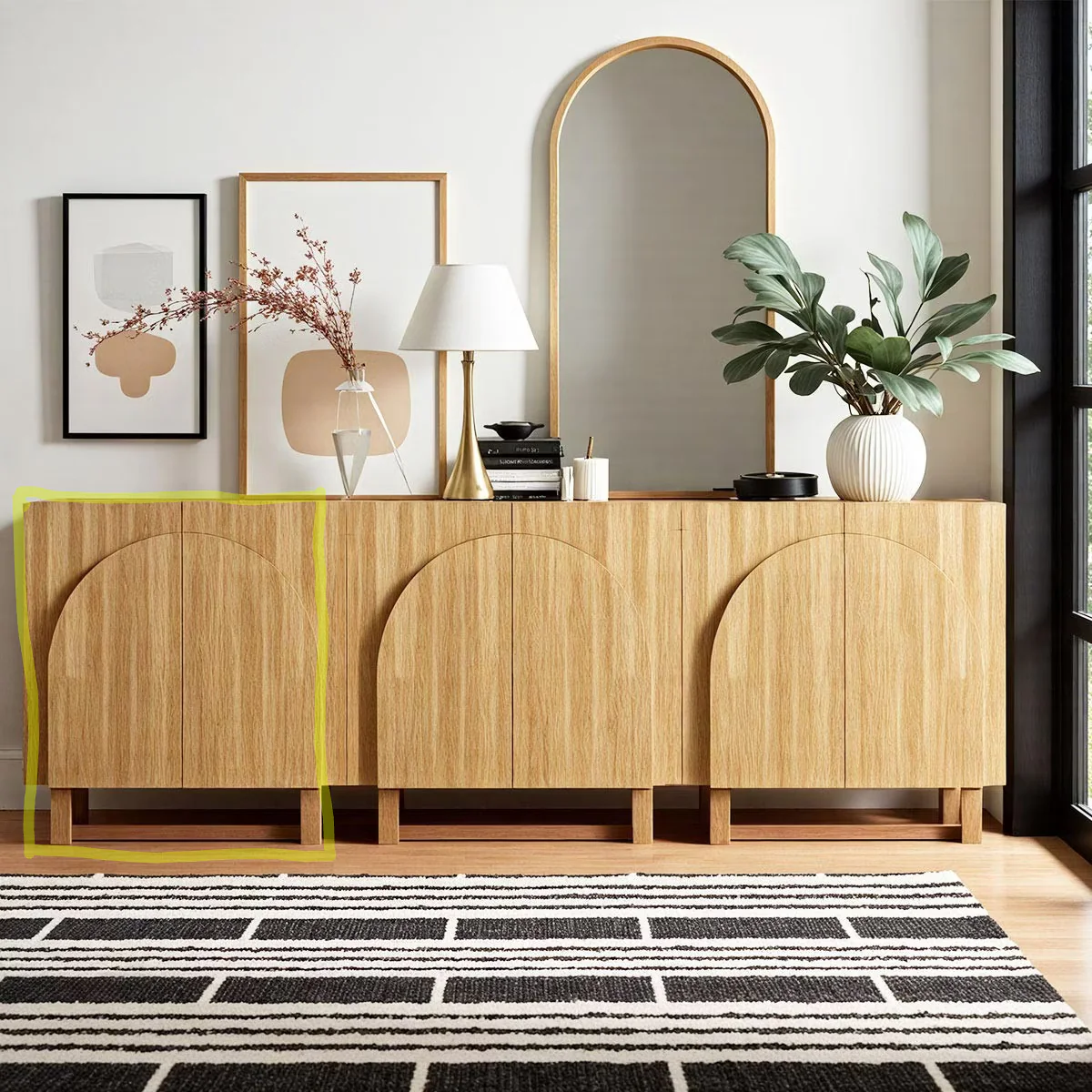 Light Brown Wood Arched Storage Cabinet, Sideboard Buffet Cabinet with Adjustable Shelf Modular Cabinet - Image 2