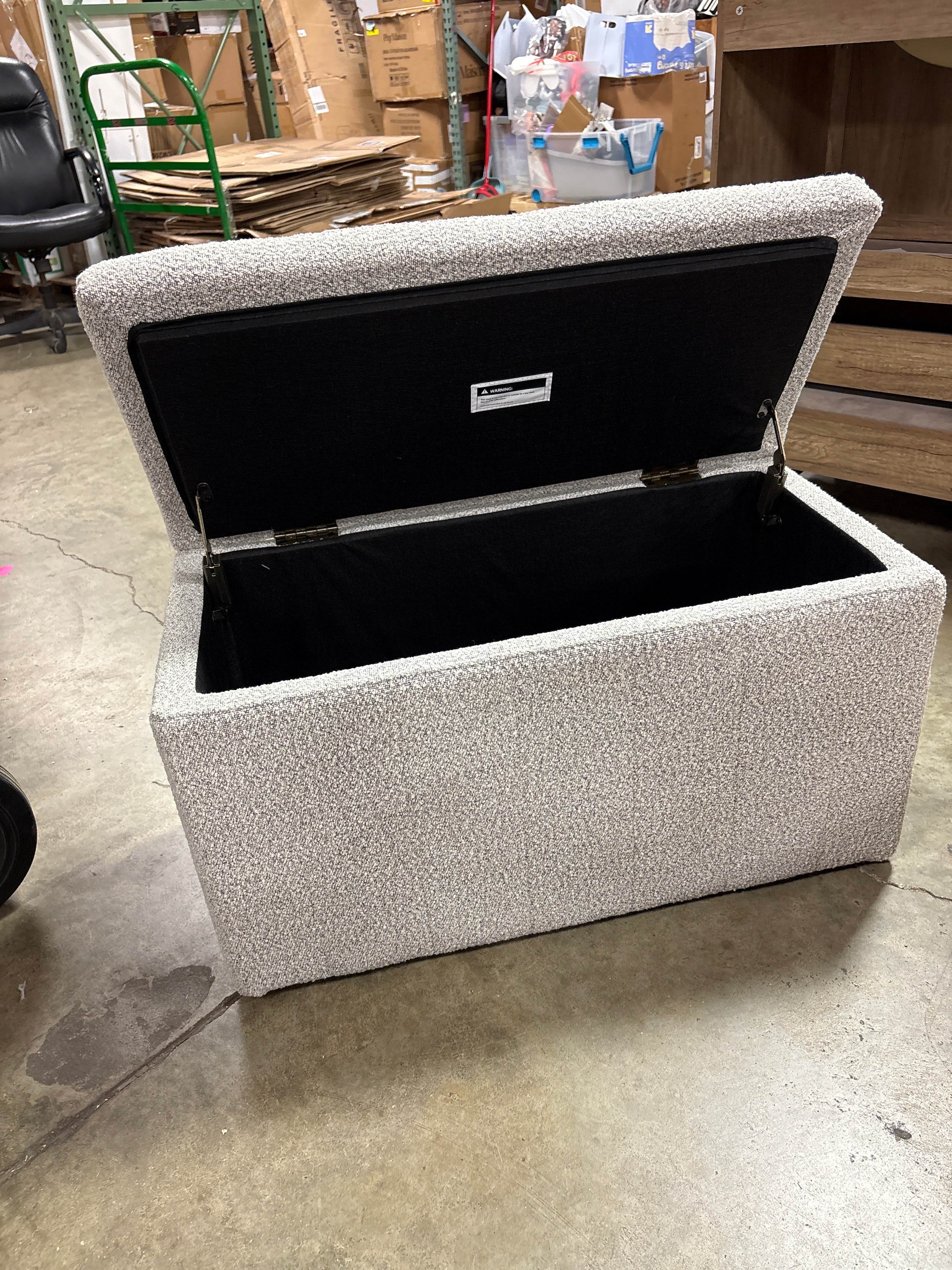 Linon 32" Lucinda Transitional Rectangle Wood & Boucle Upholstered Storage Ottoman Gray/Natural SHOWROOM ITEM - Image 3