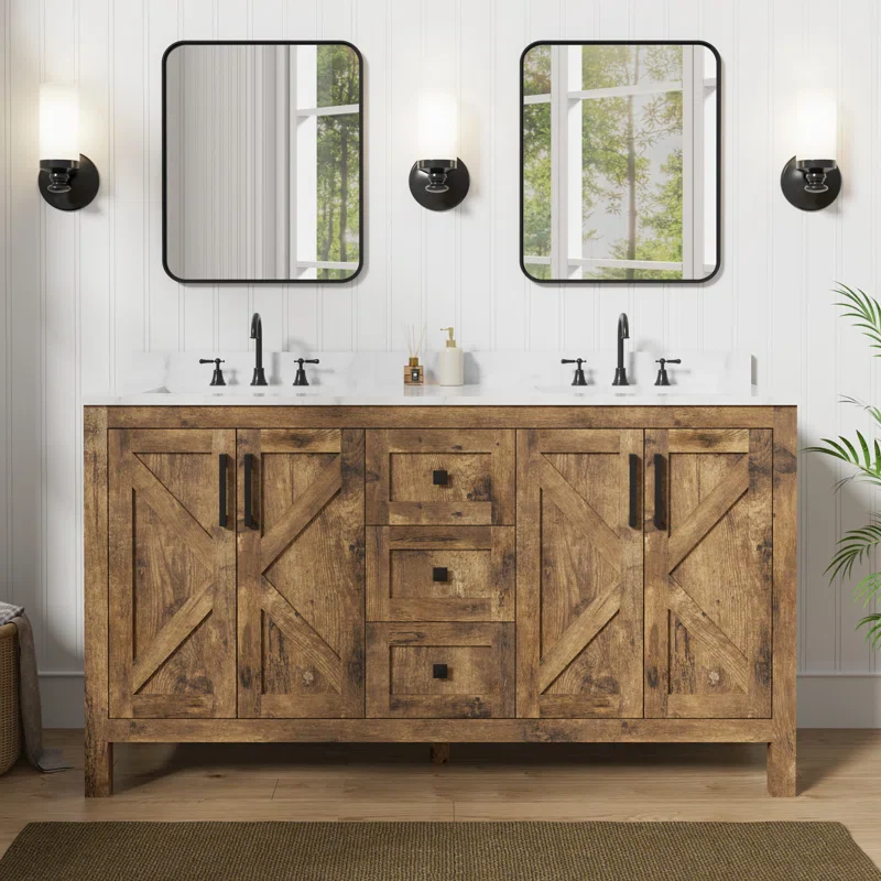 Linsay 60" Double Sink Bathroom Vanity with Engineered Marble Top SHOWROOM ITEM