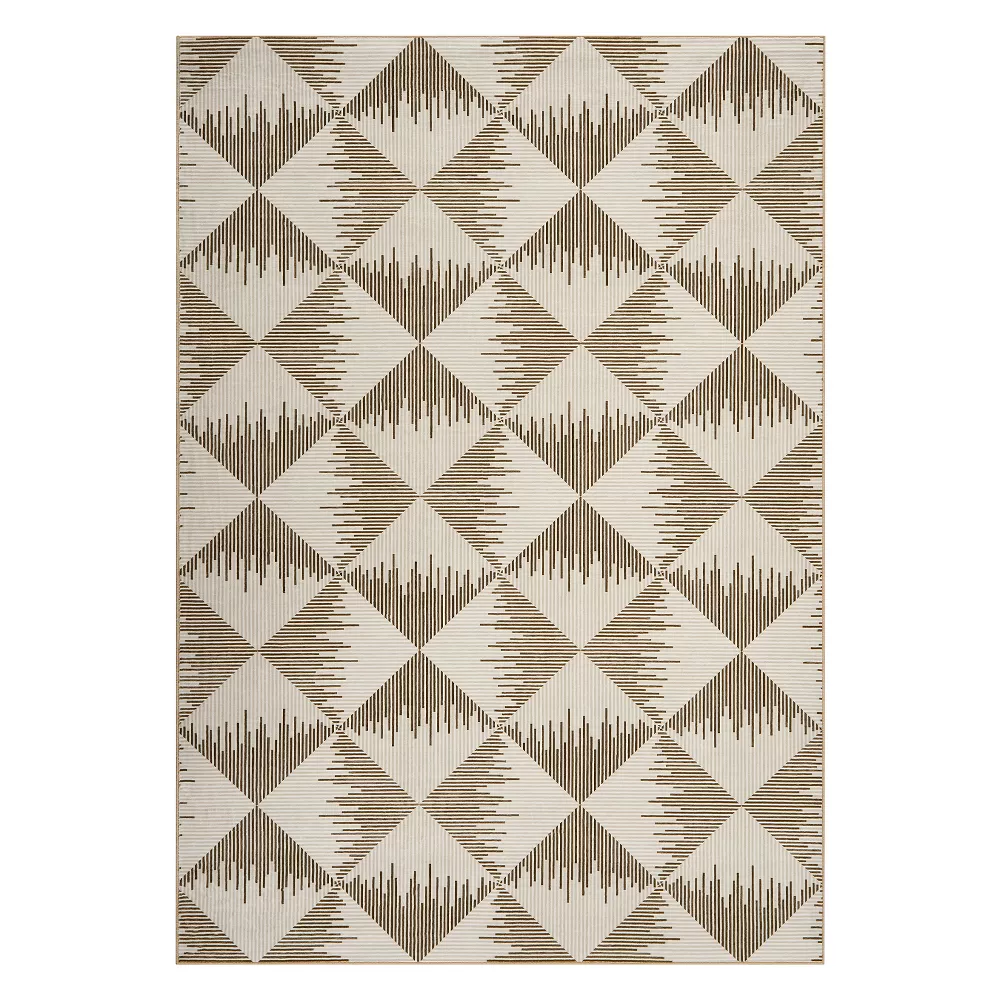 Vintage Retro Rugs Low Pile Chenille Print Rug Beige 10'x13'