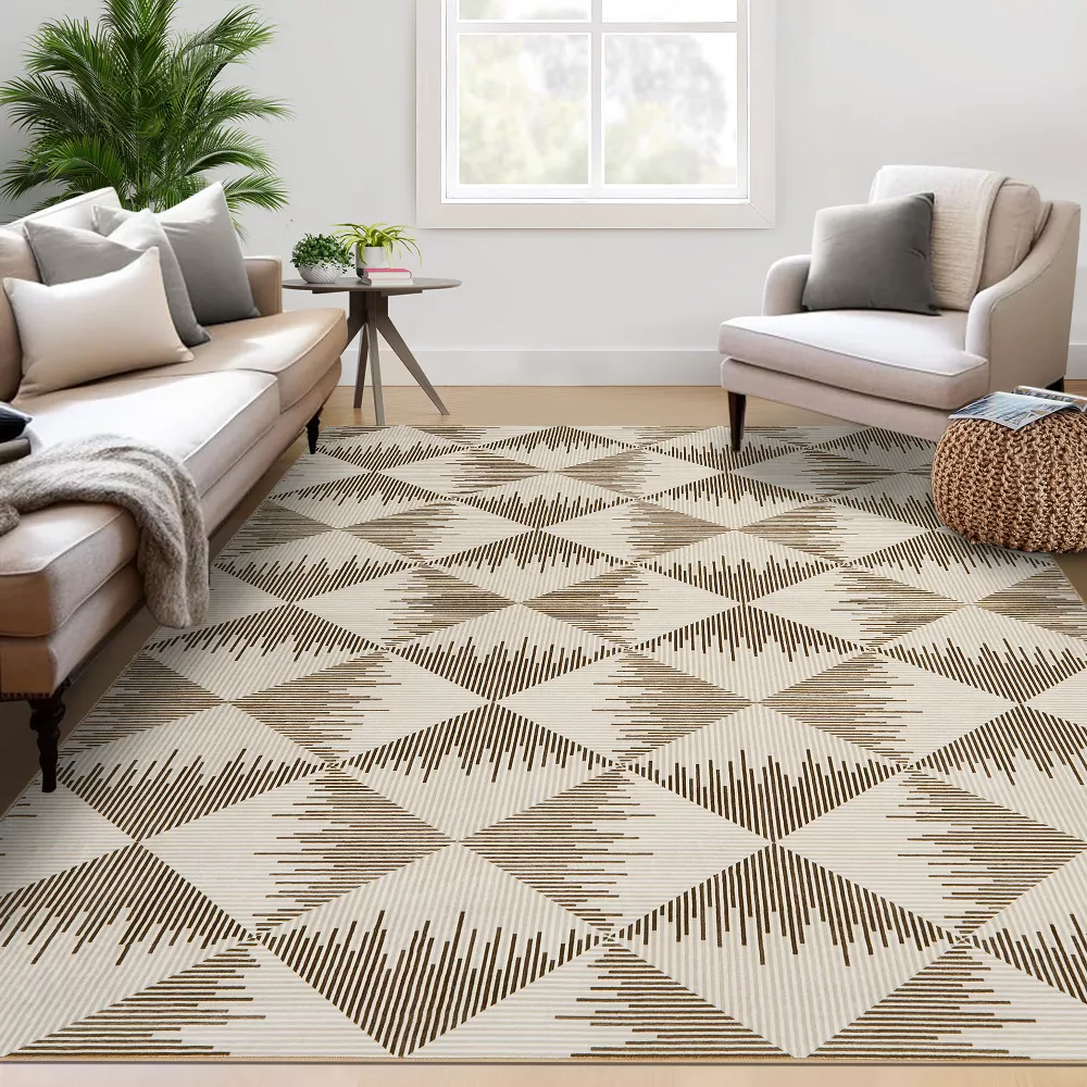 Vintage Retro Rugs Low Pile Chenille Print Rug Beige 10'x13' - Image 5