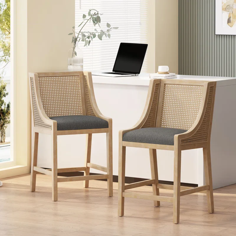 Lonny Upholstered Counter Stool with Solid Wood Frame (Set of 2) SHOWROOM ITEM