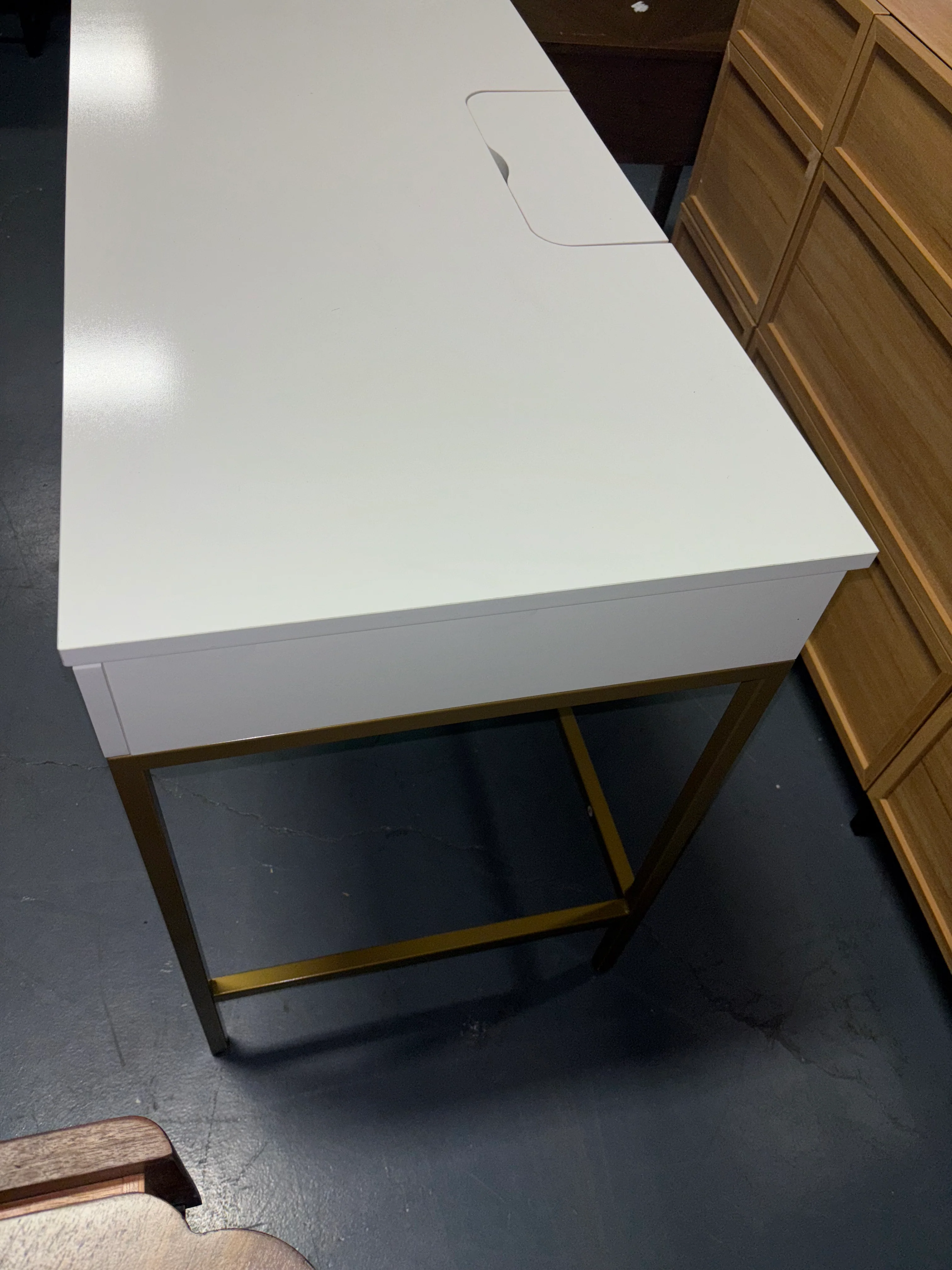 Loring Wood Writing Desk with Drawers and Charging Station White/Gold SHOWROOM ITEM - Image 4