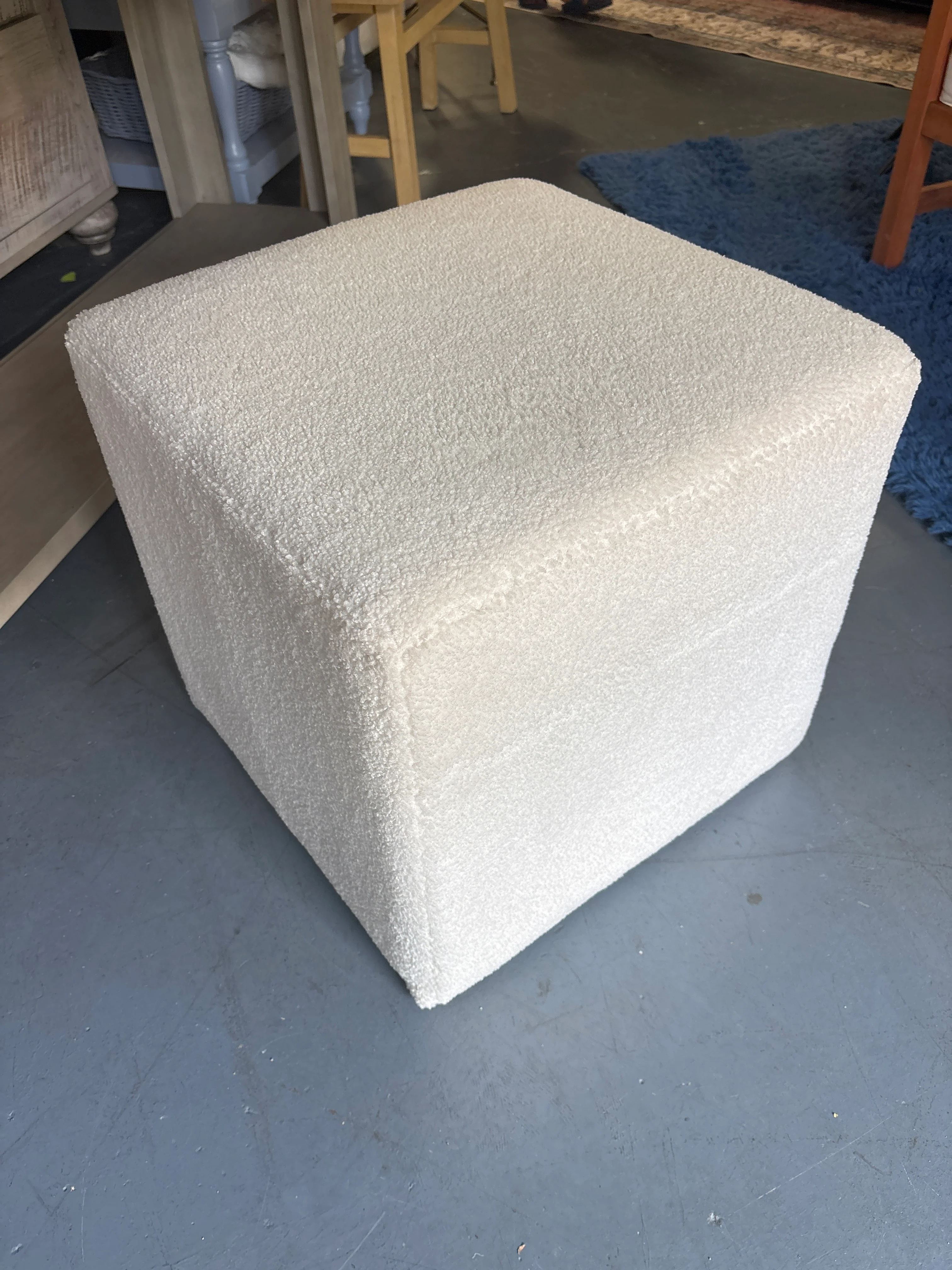 Lynwood Square Upholstered Cube Ottoman - Faux Shearling Cream Boucle SHOWROOM ITEM - Image 3