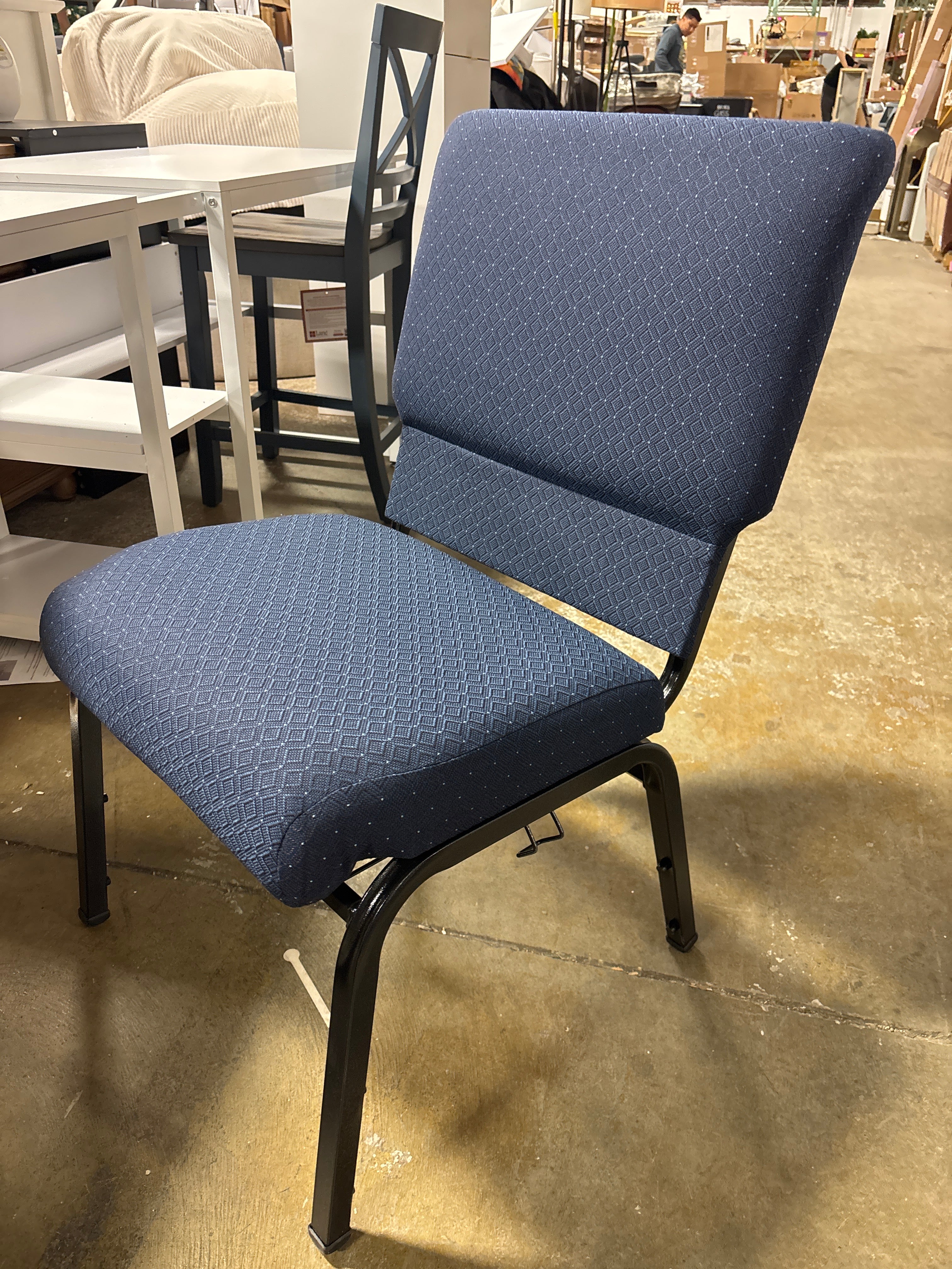 Maevis 21''W Church Chair with Book Rack - Navy Blue Dot Patterned SHOWROOM ITEM - Image 2