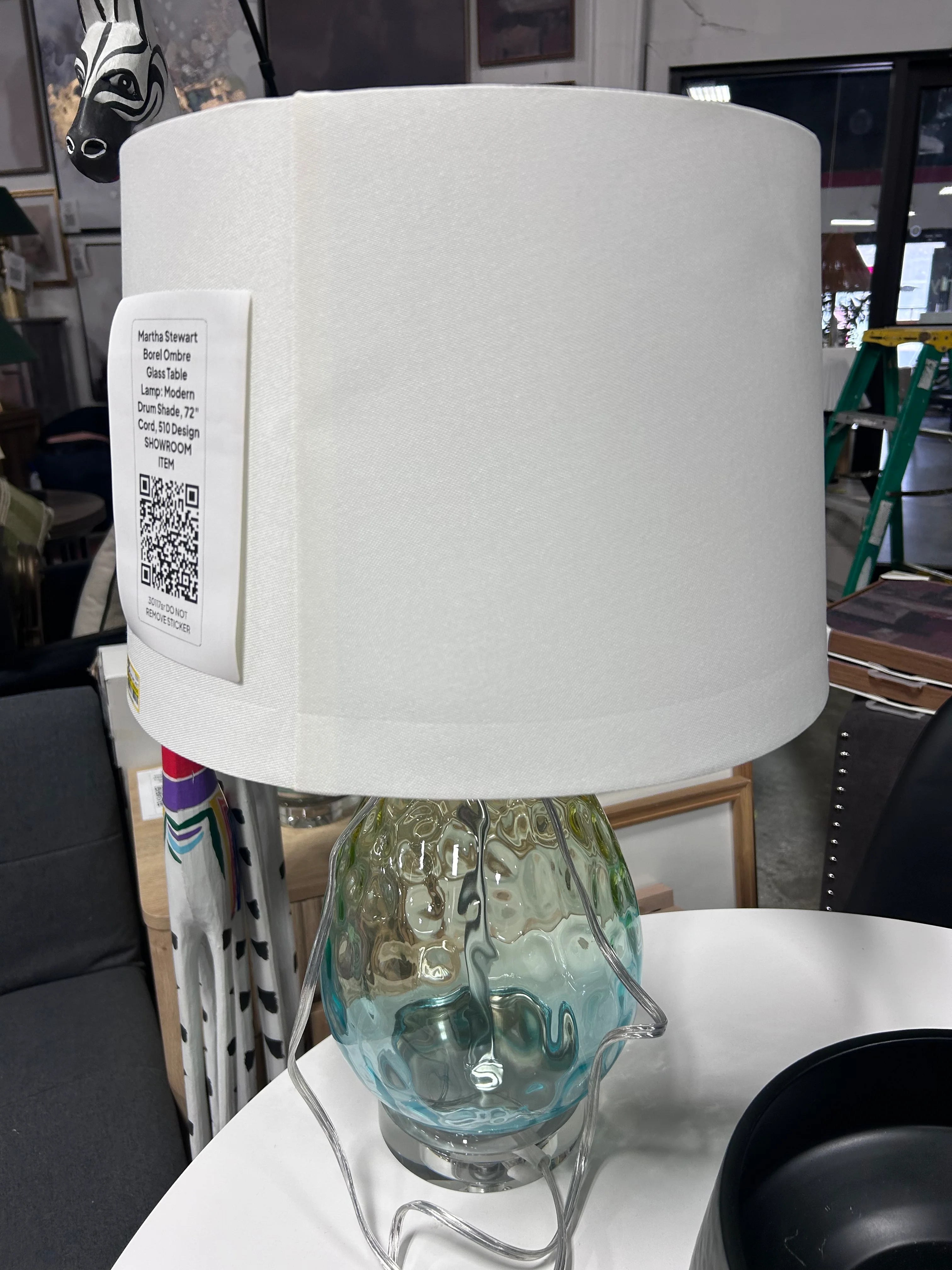 Martha Stewart Borel Ombre Glass Table Lamp: Modern Drum Shade, 72" Cord, 510 Design SHOWROOM ITEM - Image 2