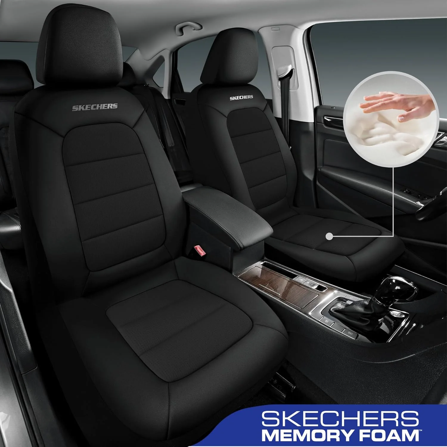 Memory Foam Car Seat Covers, Thick Cool Touch Fabric Seat Covers, Slip-ins Front Seat Covers, Airbag Compatible, Automotive Comfort Protection for Most Cars, Vans, Trucks, SUV, Black - Image 5