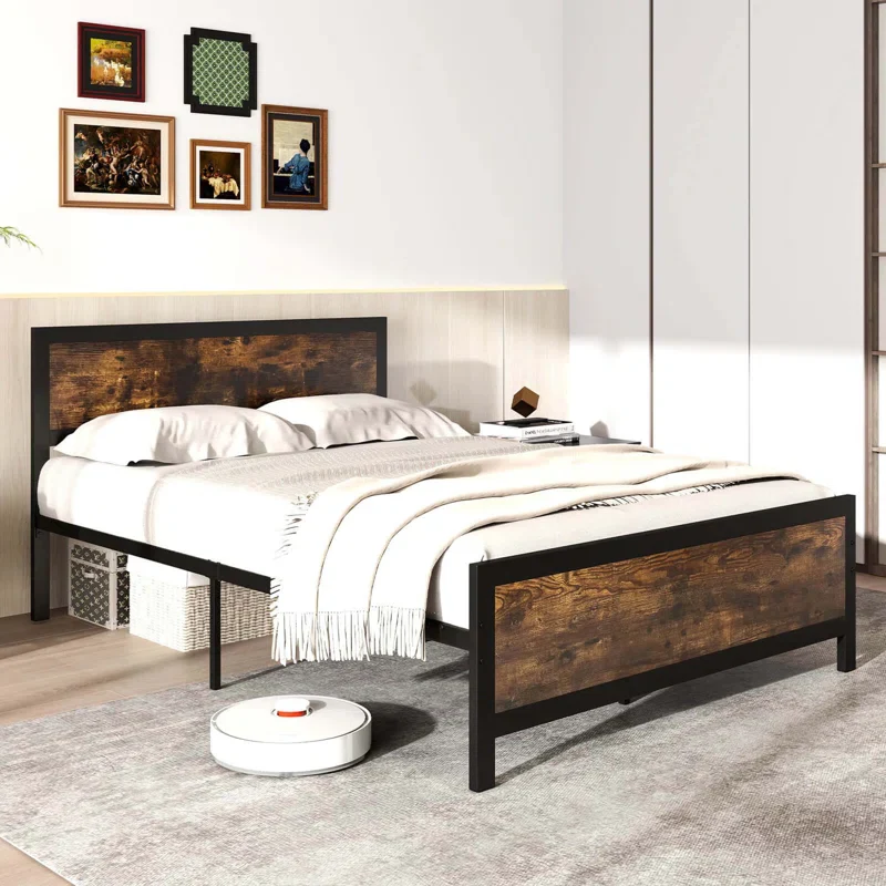 Metal Bed Frame With Headboard & Footboard Metal Slats Support - Full - Image 4