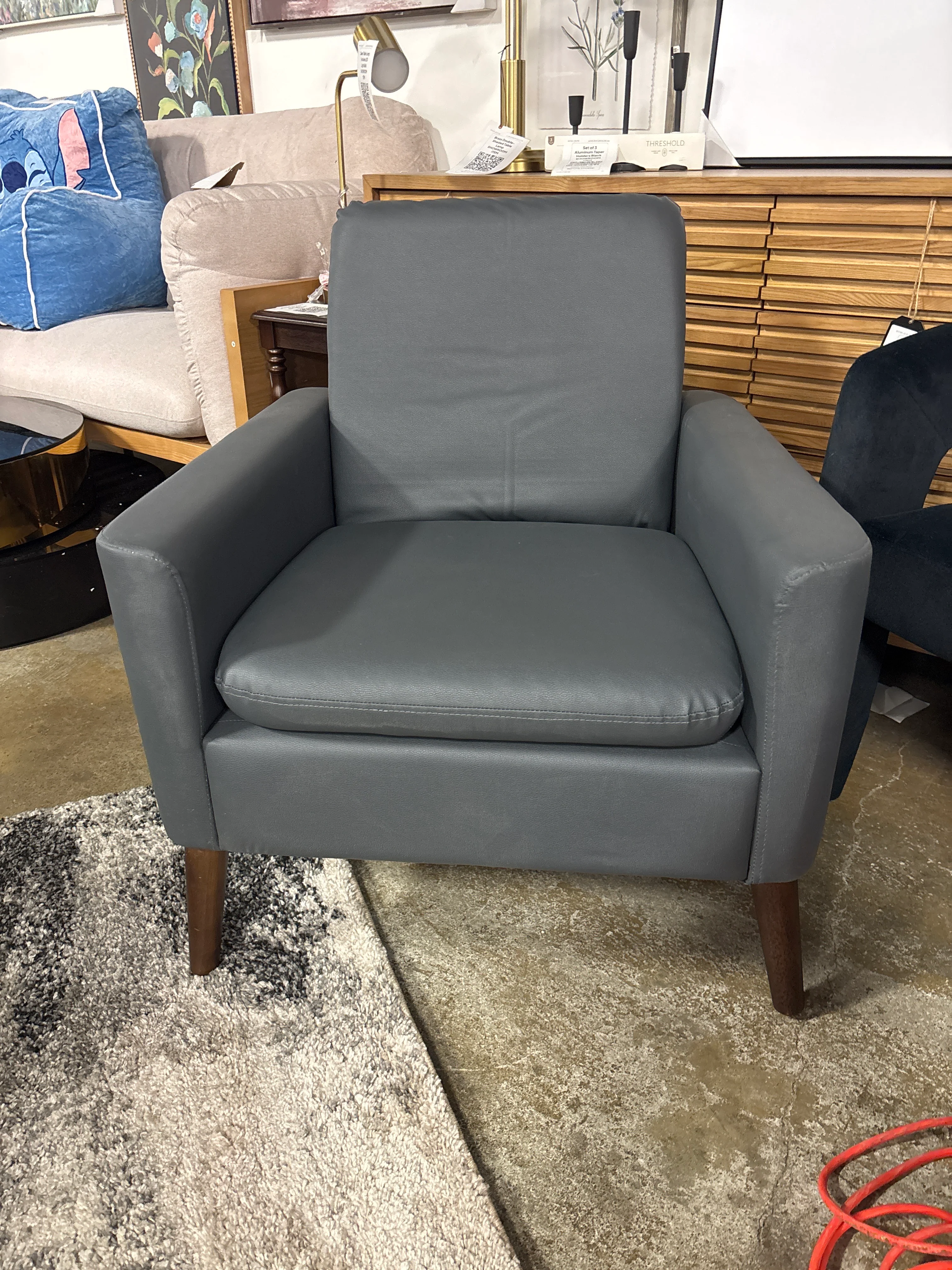 Modern Blue Faux Leather Accent Arm Chair Upholstered 30" Wide SHOWROOM ITEM - Image 2