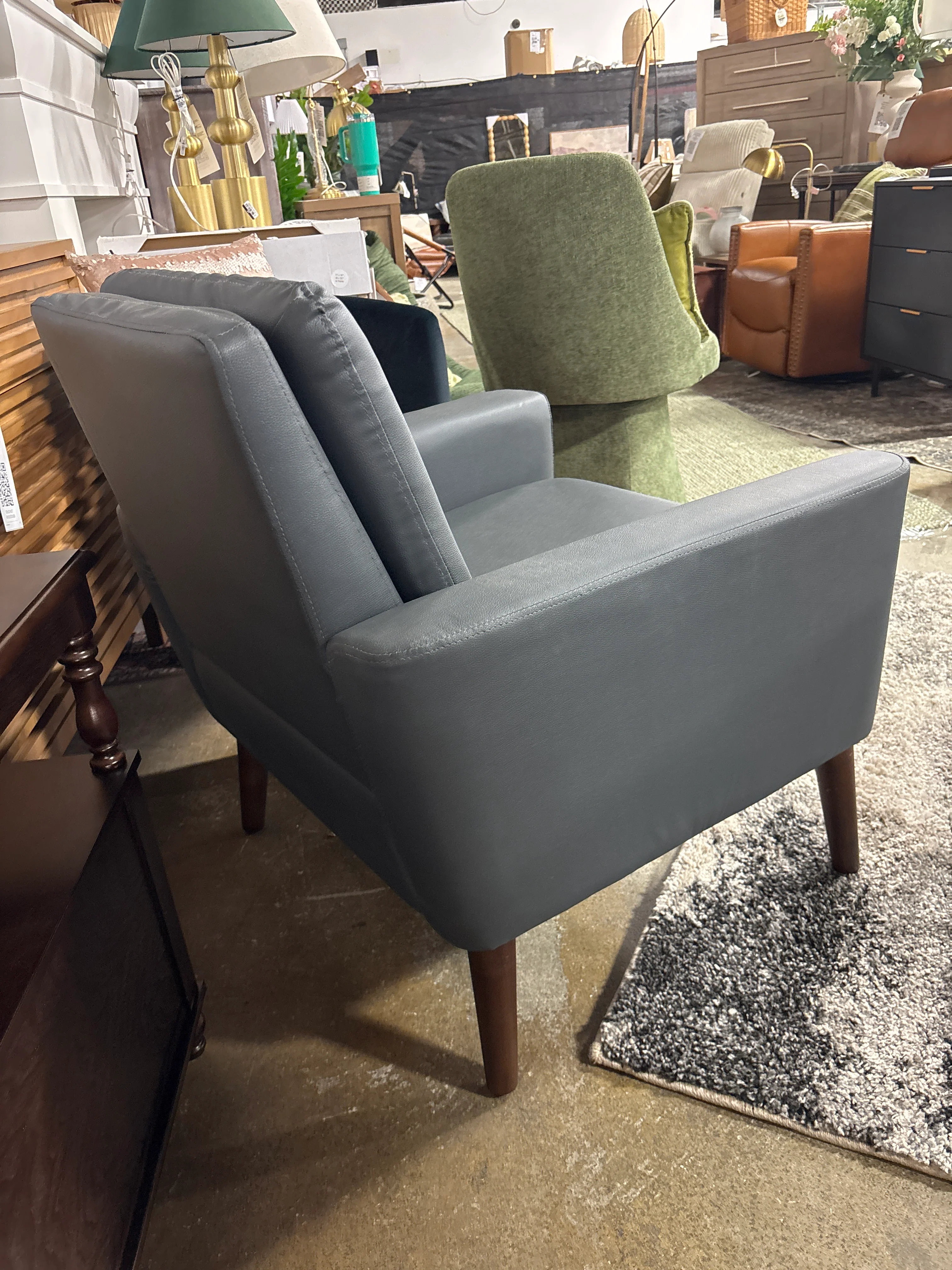 Modern Blue Faux Leather Accent Arm Chair Upholstered 30" Wide SHOWROOM ITEM - Image 3