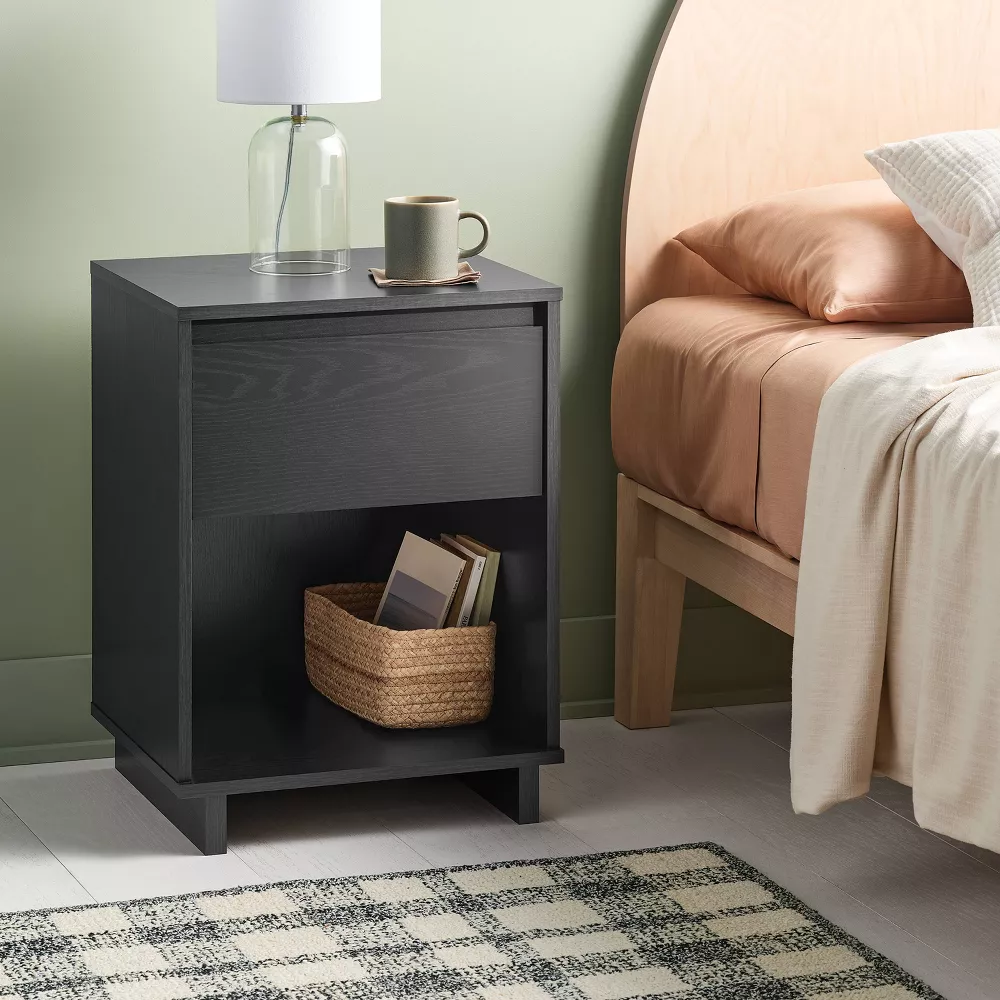 Modern Nightstand with Storage Drawer Black - Image 2