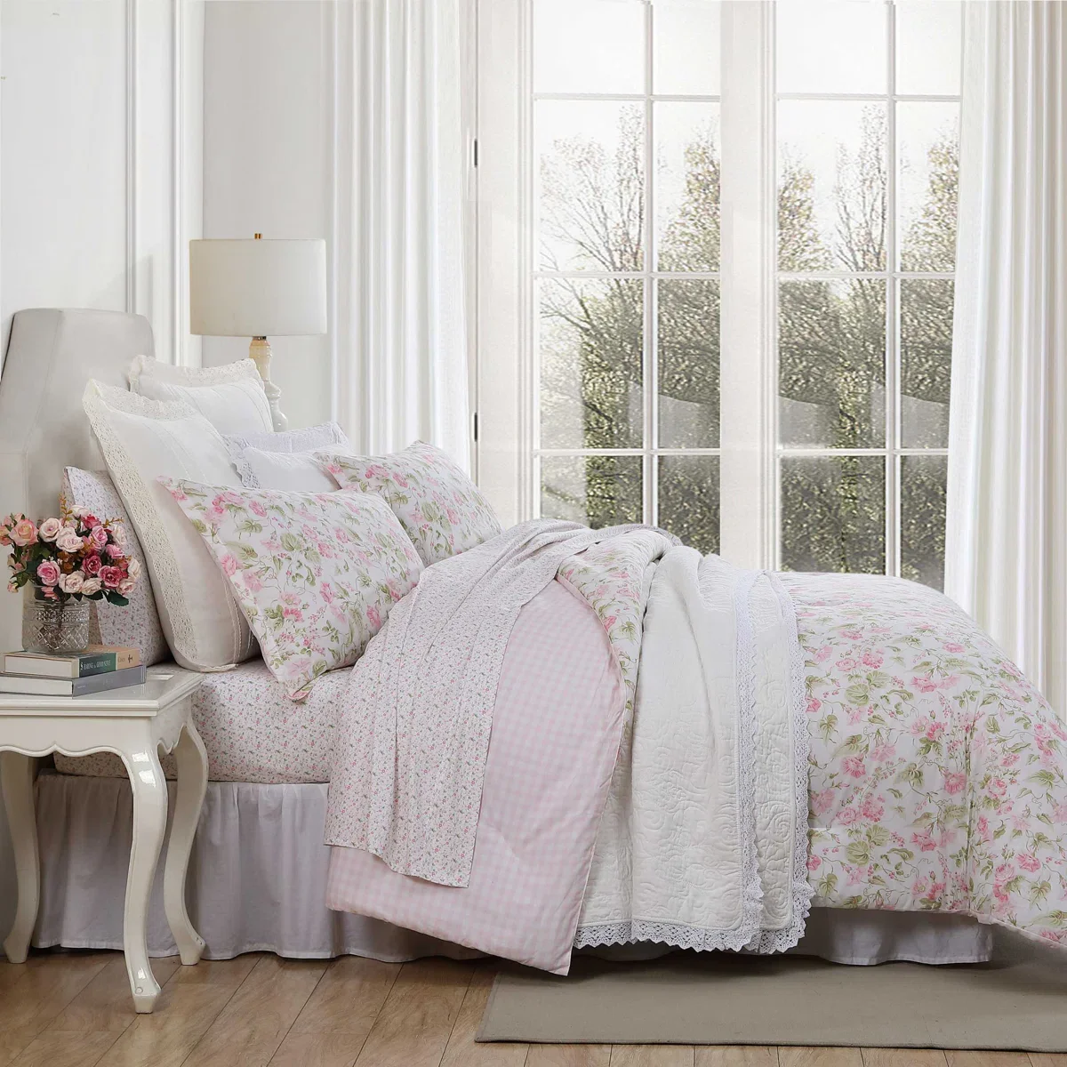 Morning Gloria Cotton Pink Comforter Set Queen - Image 3