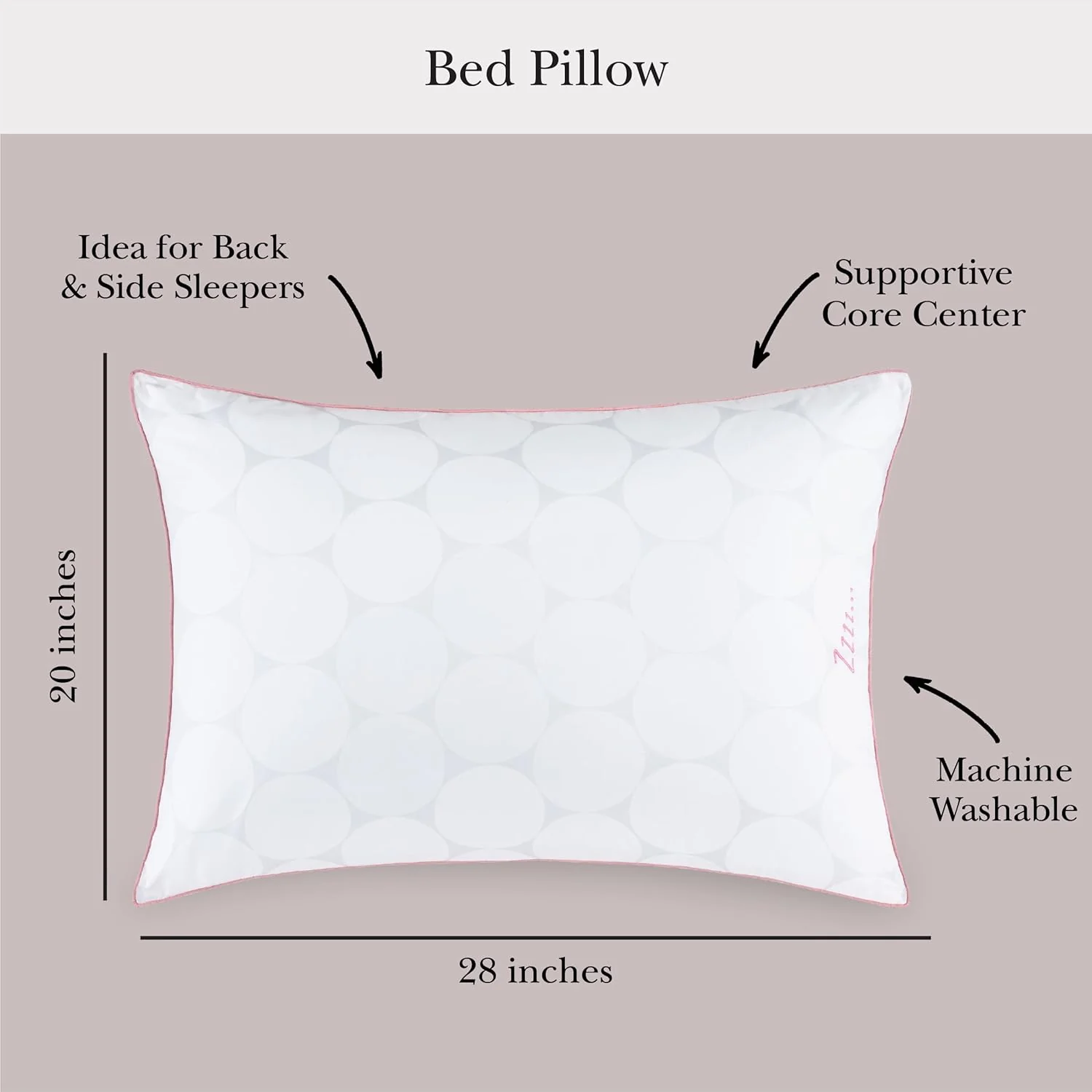 Joy Dot Endless Loft Pillow, Medium Firm with Foam-Core and Gusset Queen, White - Image 2