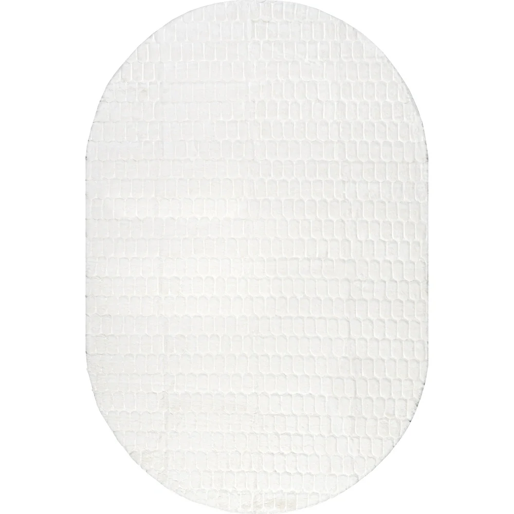 Nia SuperiorWash Tile Faux Rabbit Machine Washable Area Rug - White - Oval - 5' x 7' 6",