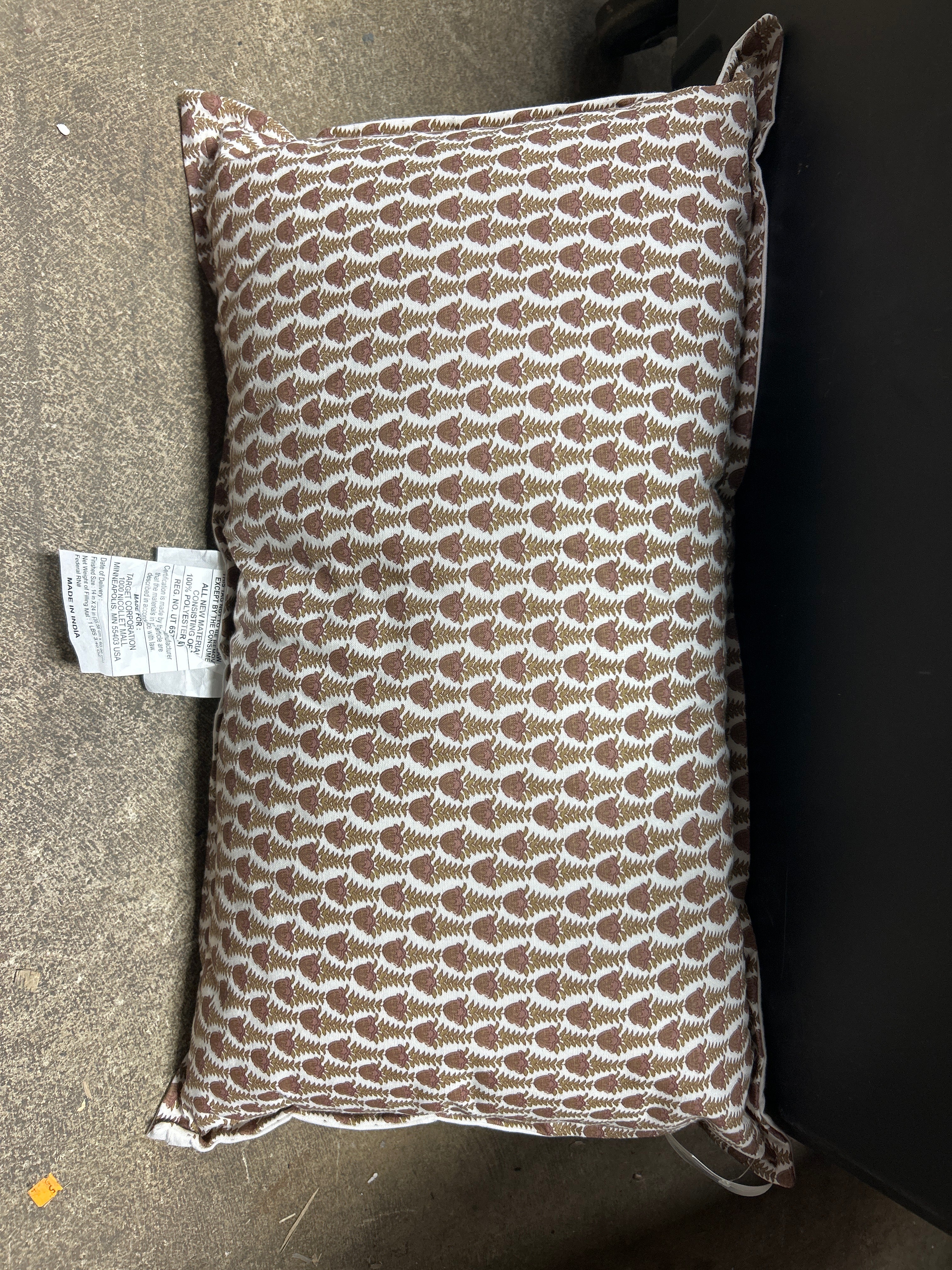 Oblong Wood Block Floral Decorative Throw Pillow Camel/Mauve - Threshold™ designed with Studio McGee: Rayon & Linen, Indoor Use SHOWROOM ITEM - Image 2