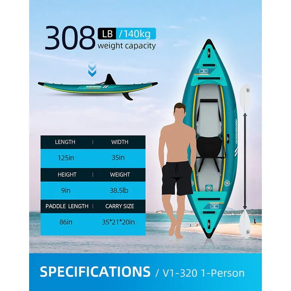 OCEANBROAD INFLATABLE KAYAK 1-PERSON, BLUE - Image 2