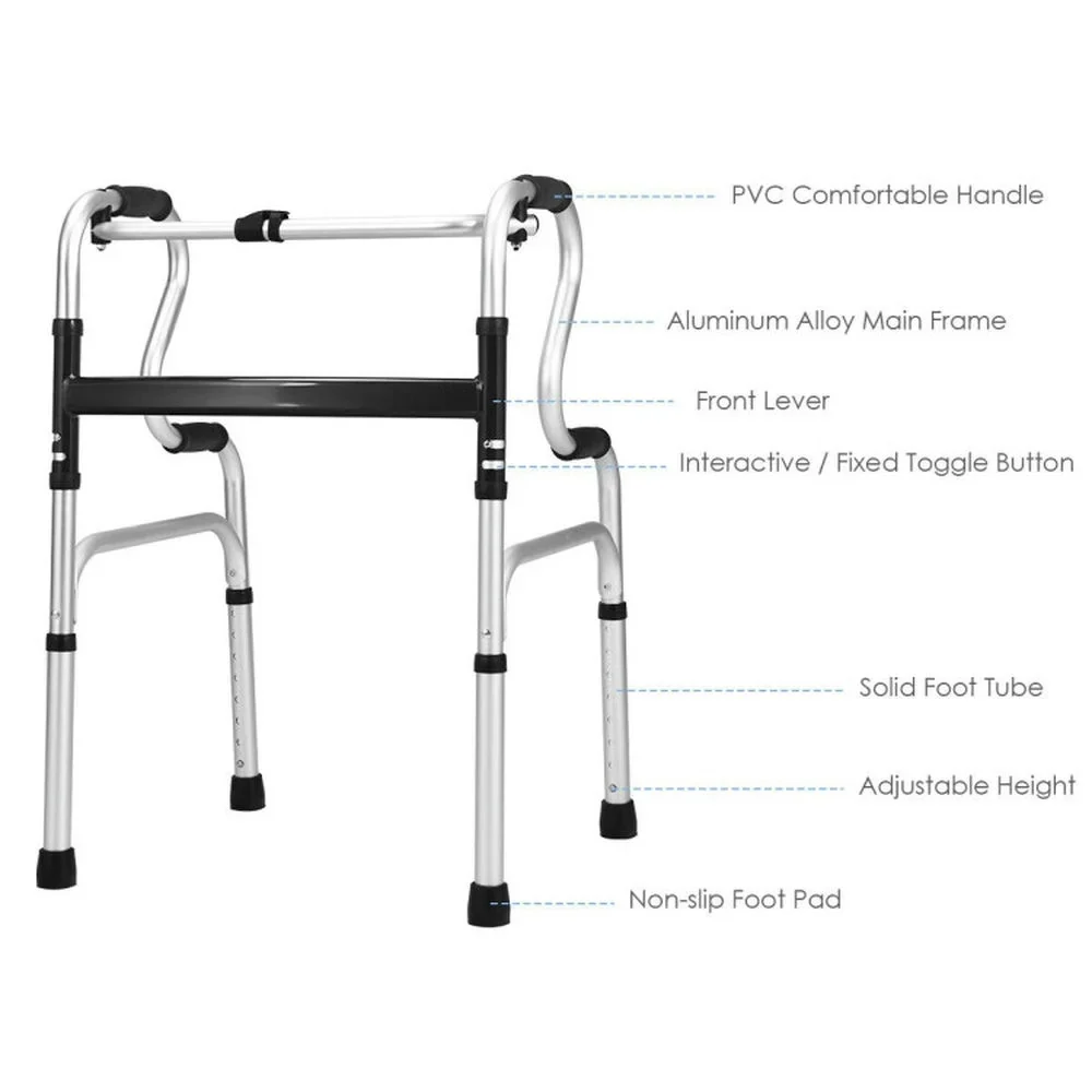 One-Button Folding Aluminum Walking Frame Walker, for Seniors with Seat - Image 2