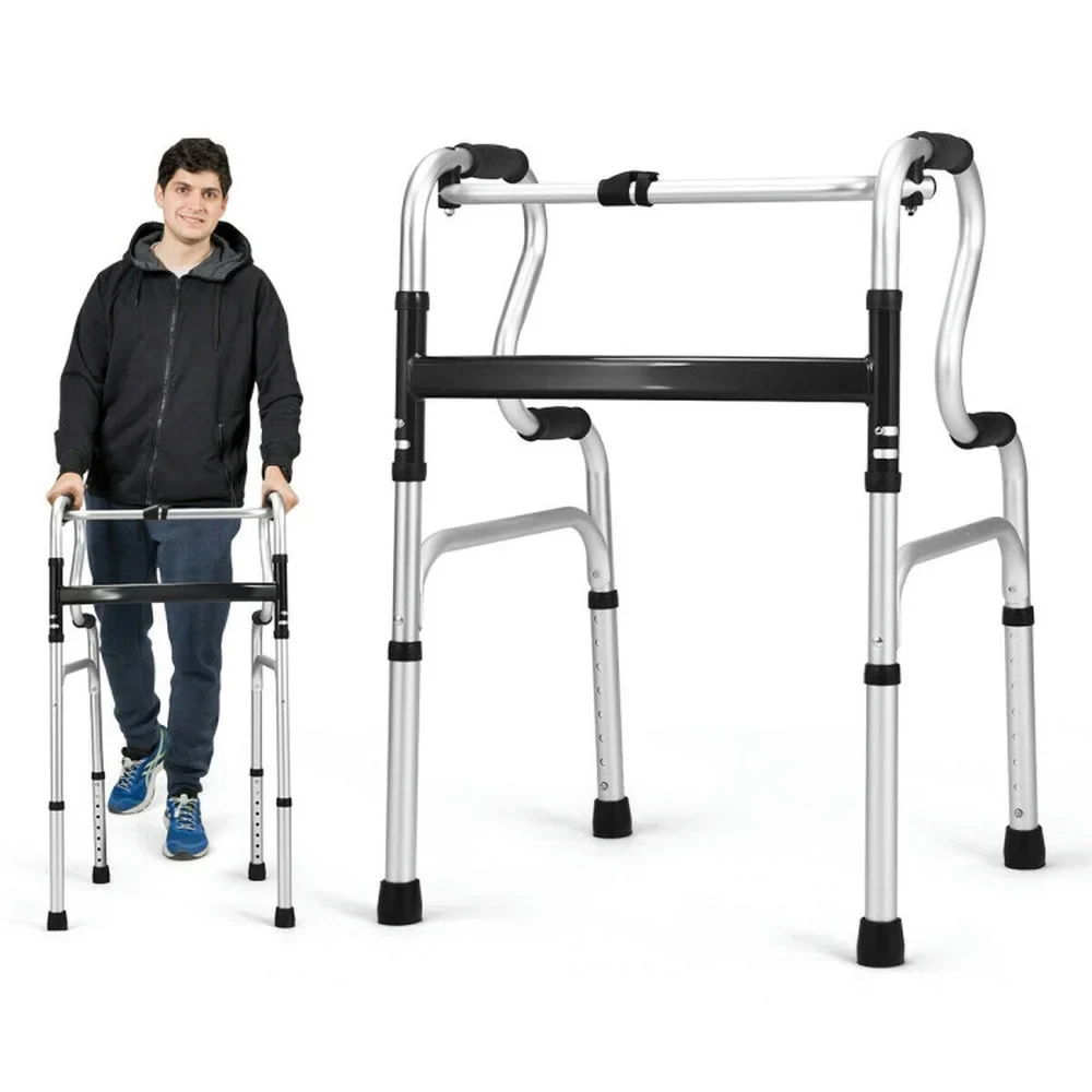 One-Button Folding Aluminum Walking Frame Walker, for Seniors with Seat - Image 4