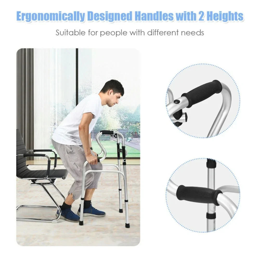 One-Button Folding Aluminum Walking Frame Walker, for Seniors with Seat - Image 5