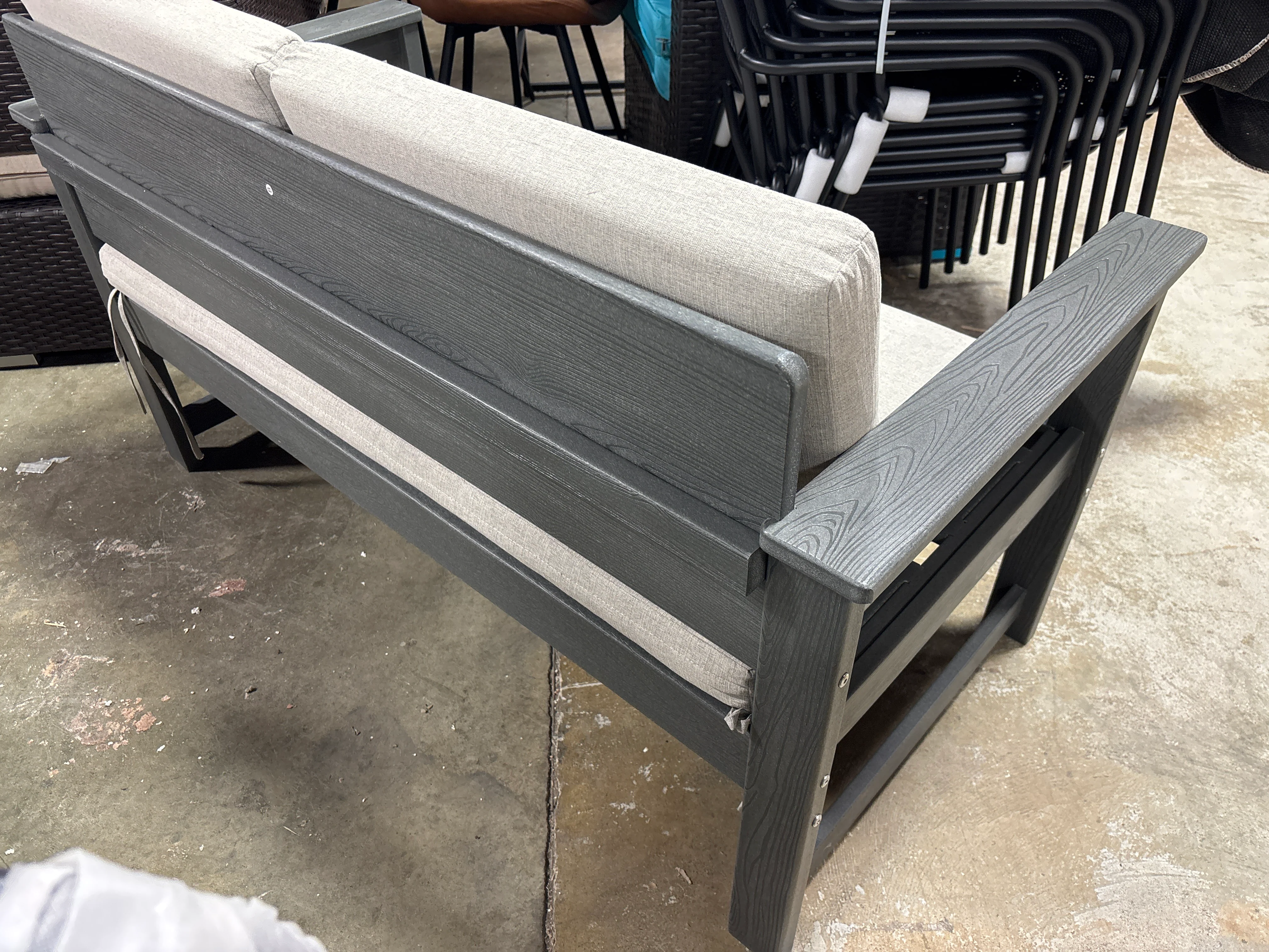 Outdoor HDPE Loveseat Khaki and Grey Cushions SHOWROOM ITEM - Image 4