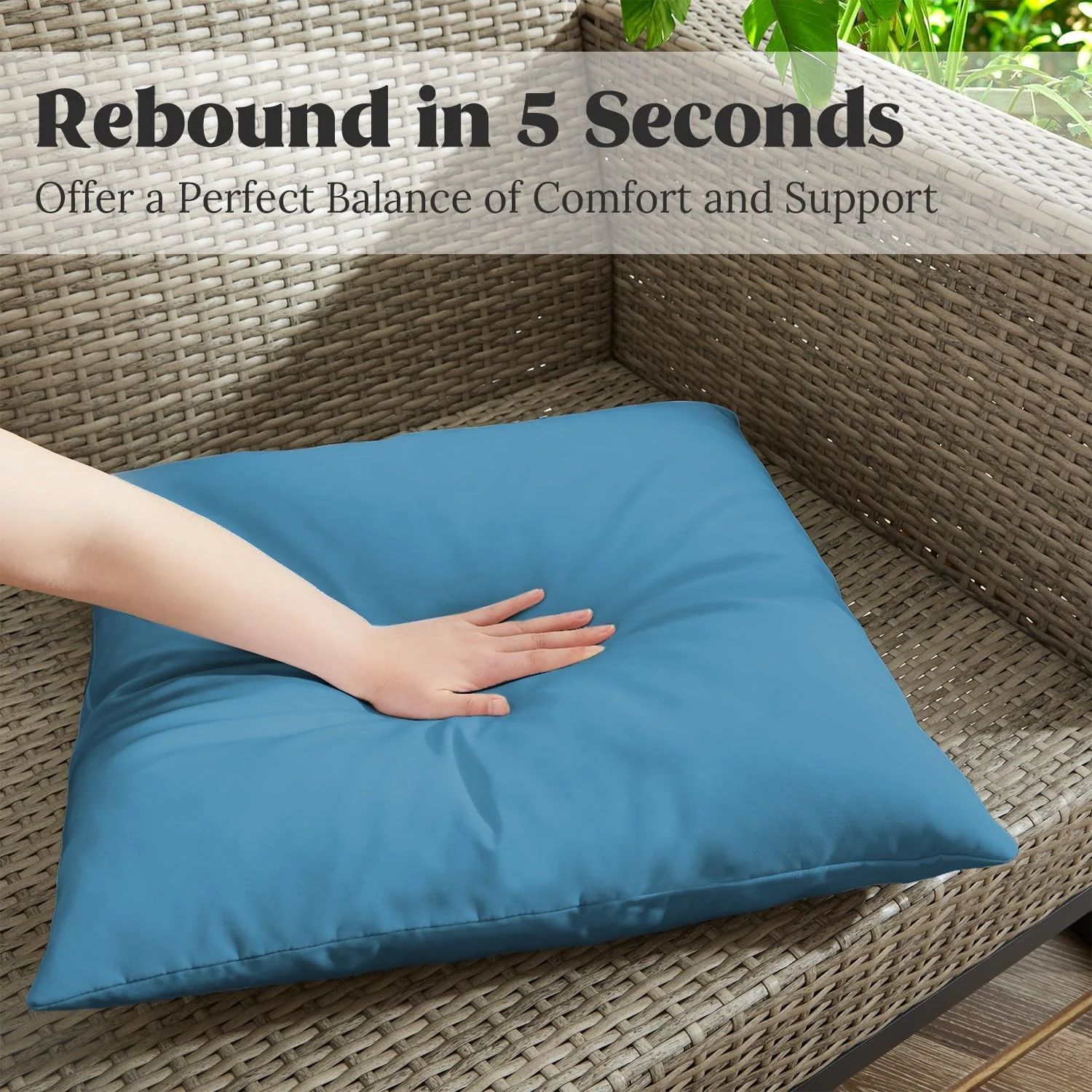 Outdoor Waterproof Throw Pillows Feathers and Down Filled Decorative Square, Pack of 2, Blue - Image 3
