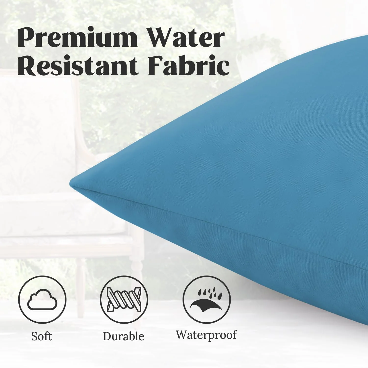 Outdoor Waterproof Throw Pillows Feathers and Down Filled Decorative Square, Pack of 2, Blue - Image 5