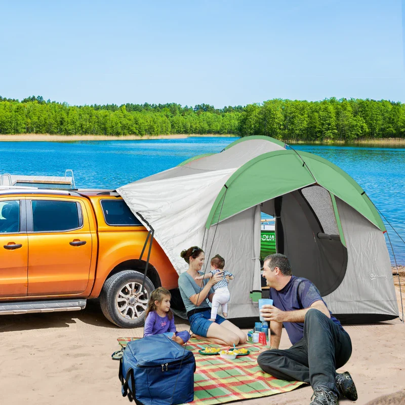 Outsunny Waterproof SUV Tent 5-6 Person Camping Travel, Gray and Green - Image 5