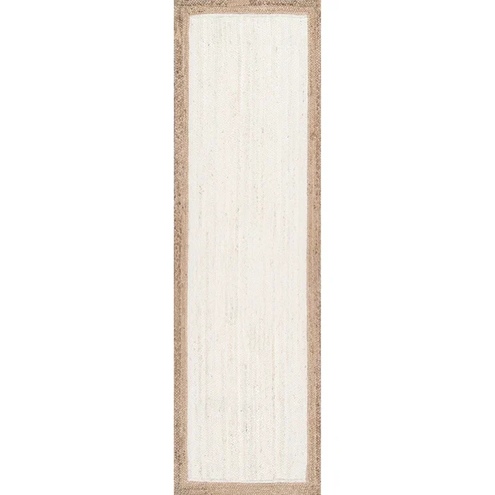 Palermo Casual Bordered Power Loom Jute Off White Rug 2'6"X6',