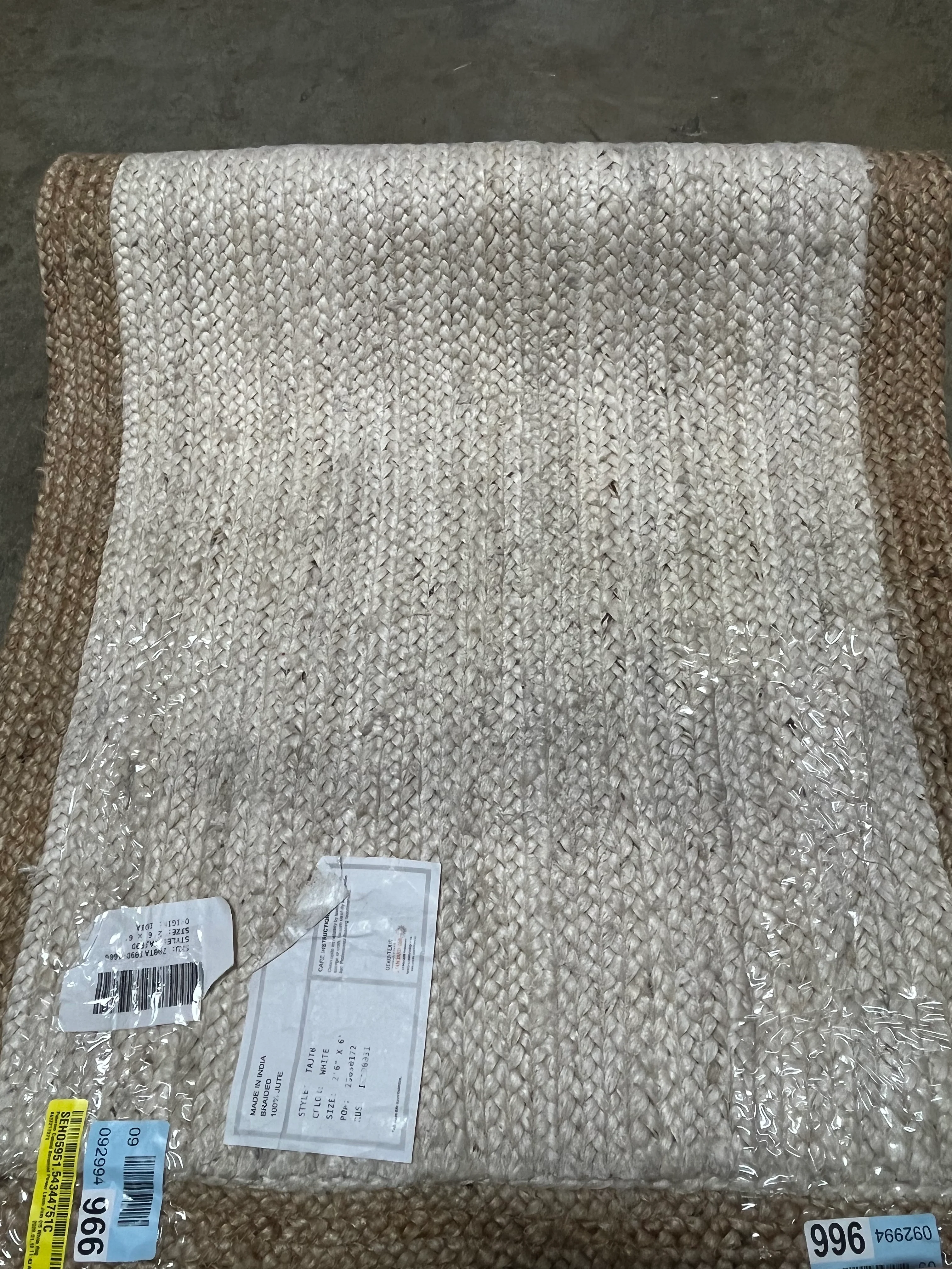 Palermo Casual Bordered Power Loom Jute Off White Rug 2'6"X6', - Image 8