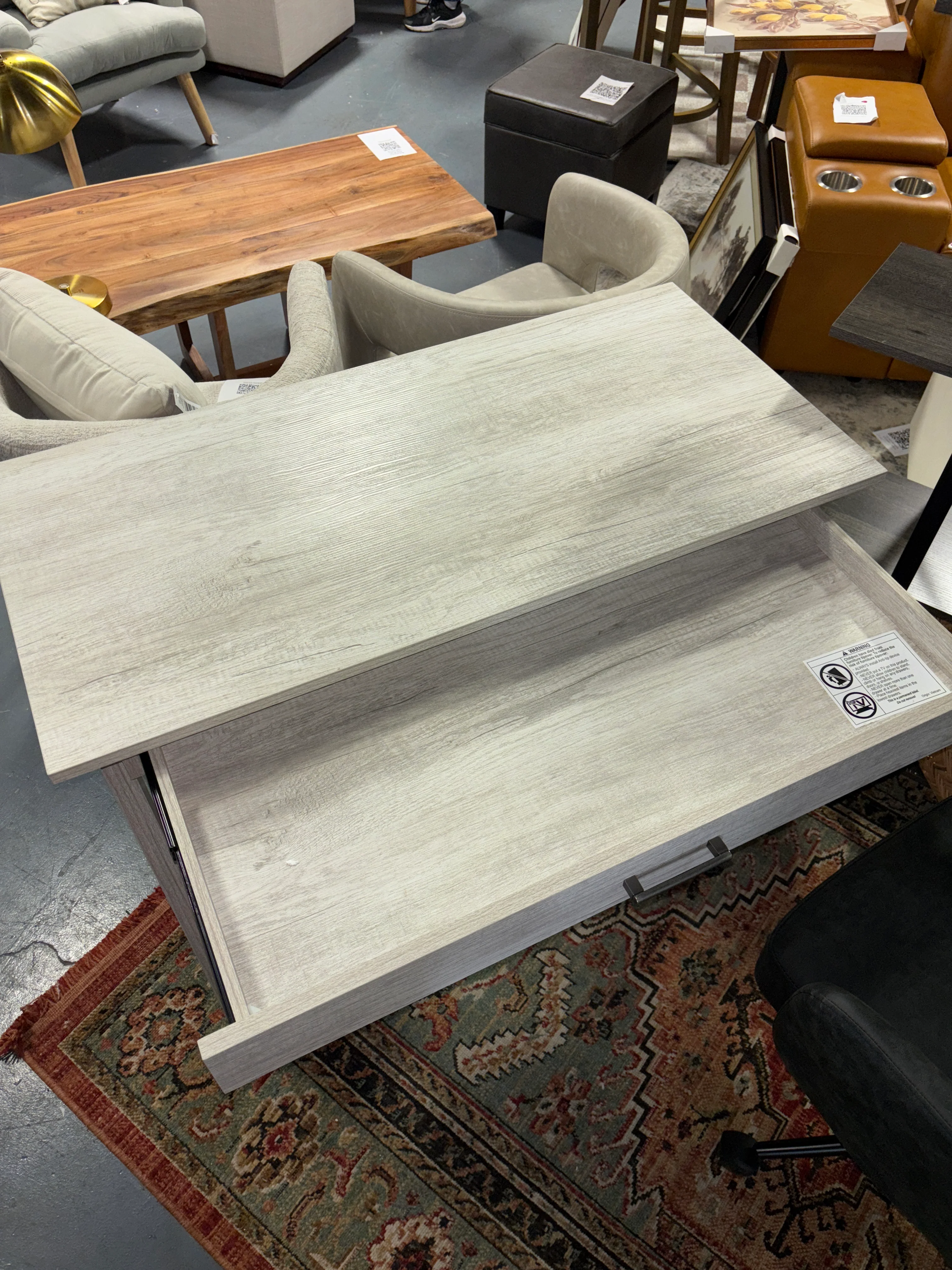 Paulo Wood Writing Desk with Drawer - Off White SHOWROOM ITEM - Image 4