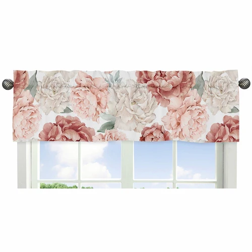 Peony Floral Garden Pink and Ivory Collection Window Valance