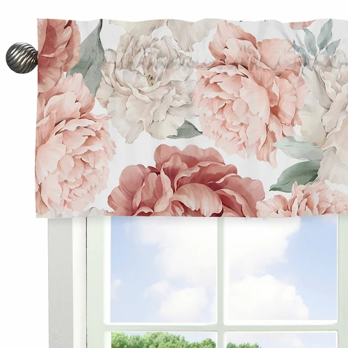 Peony Floral Garden Pink and Ivory Collection Window Valance - Image 3
