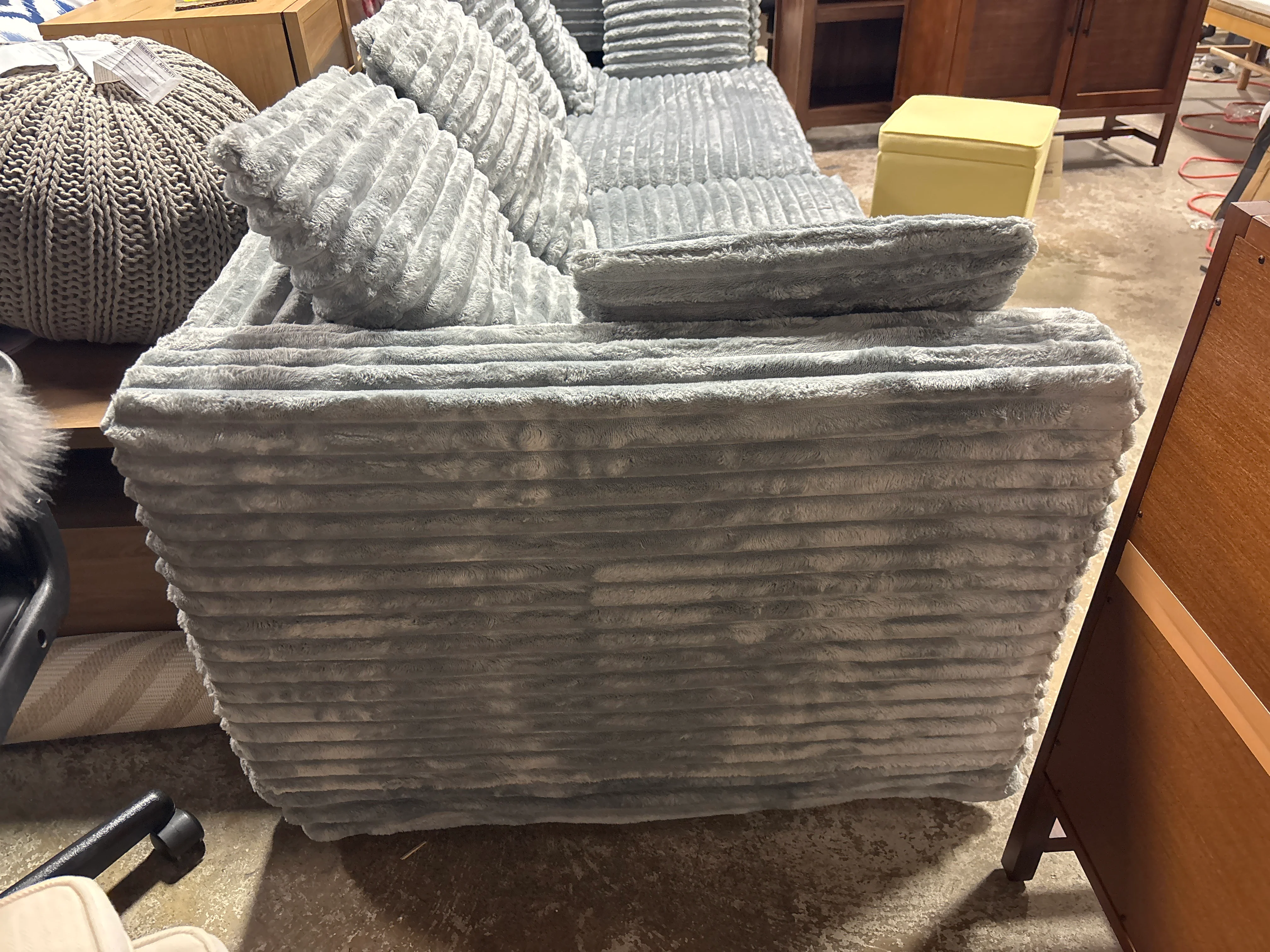 Plush Corduroy 4-Seat Convertible Sofa Modern Grey SHOWROOM ITEM - Image 3