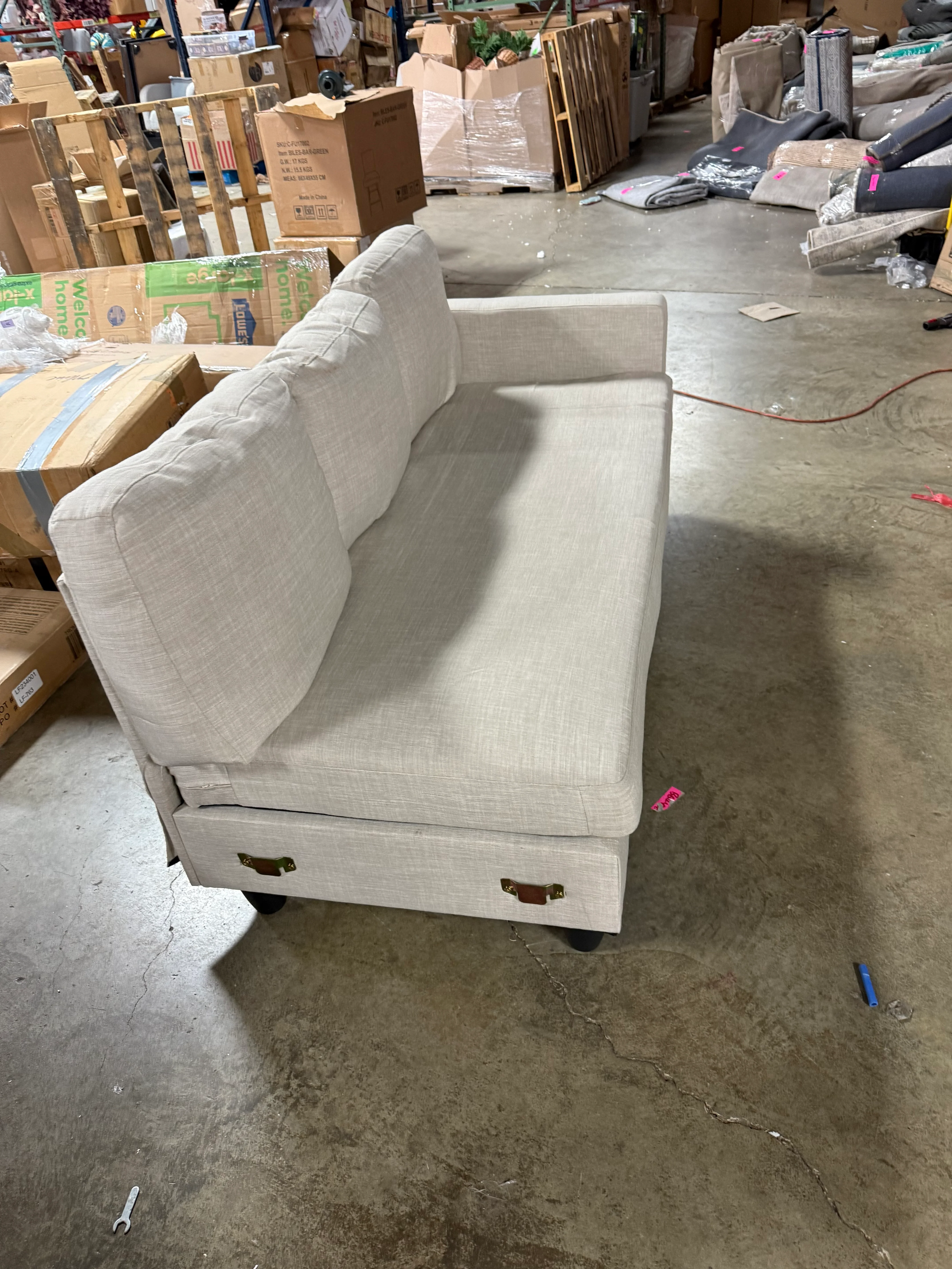 *Polyester Fabric Partial Sofa, Beige - Image 5