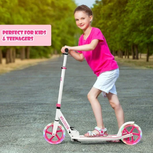 Portable Folding Sports Kick Scooter w/ LED Wheels - Pink - Image 4