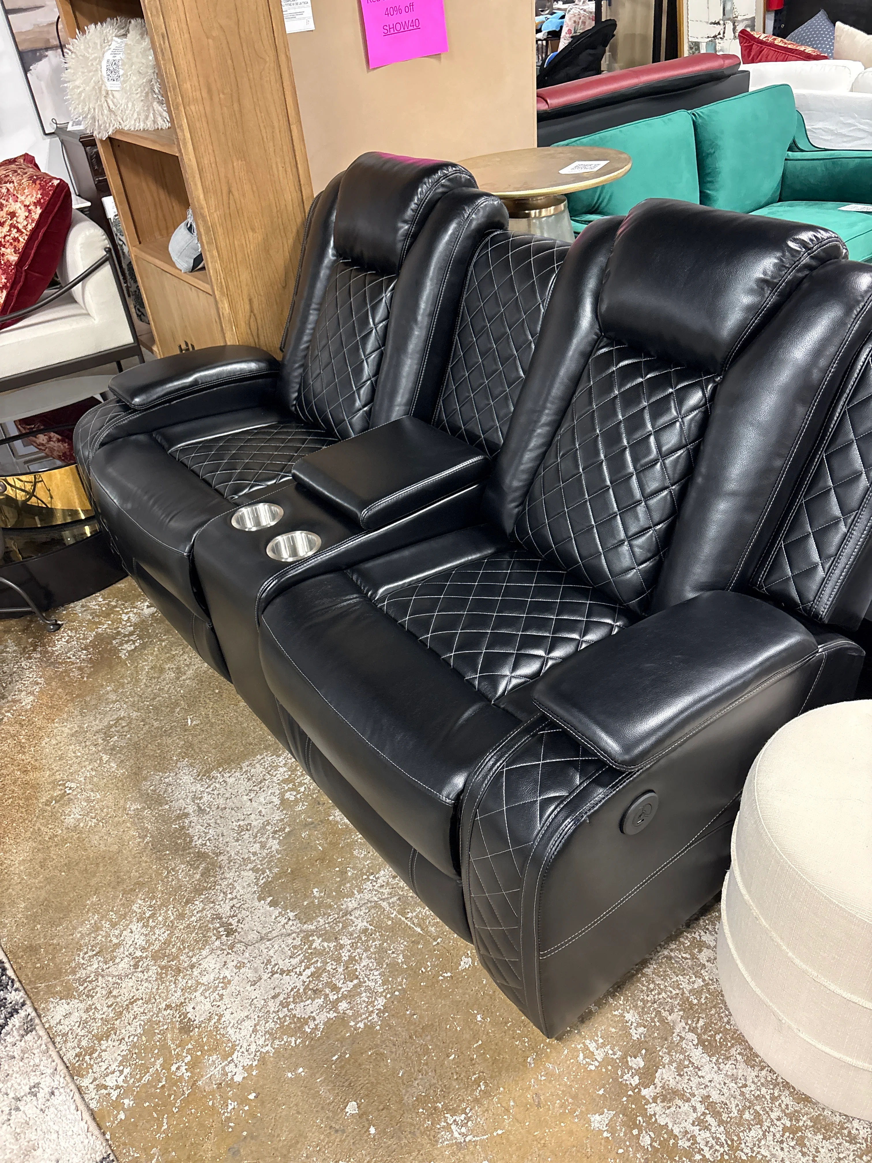Power Air Leather Recliner Couch Set with LED Light, Storage Console, Cup Holders, USB Charging Port (Loveseat, Black) SHOWROOM ITEM - Image 2