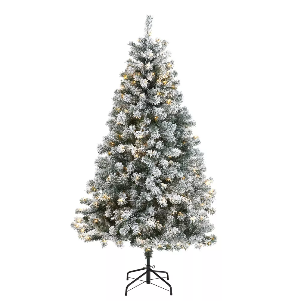 Pre-Lit LED Flocked Rock Springs Spruce Artificial Christmas Tree Clear Lights