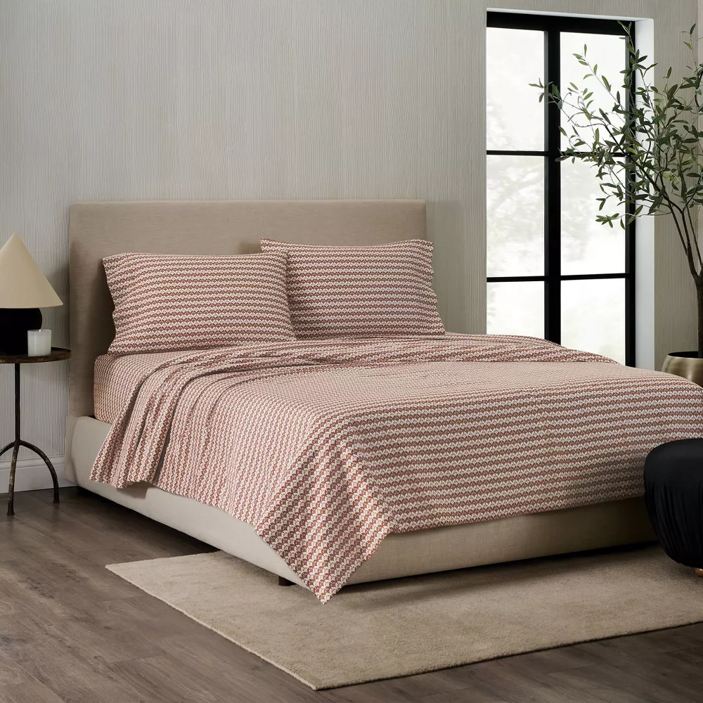 Queen Cotton Sateen Sheet Set Clay Scallop Geo - Image 2
