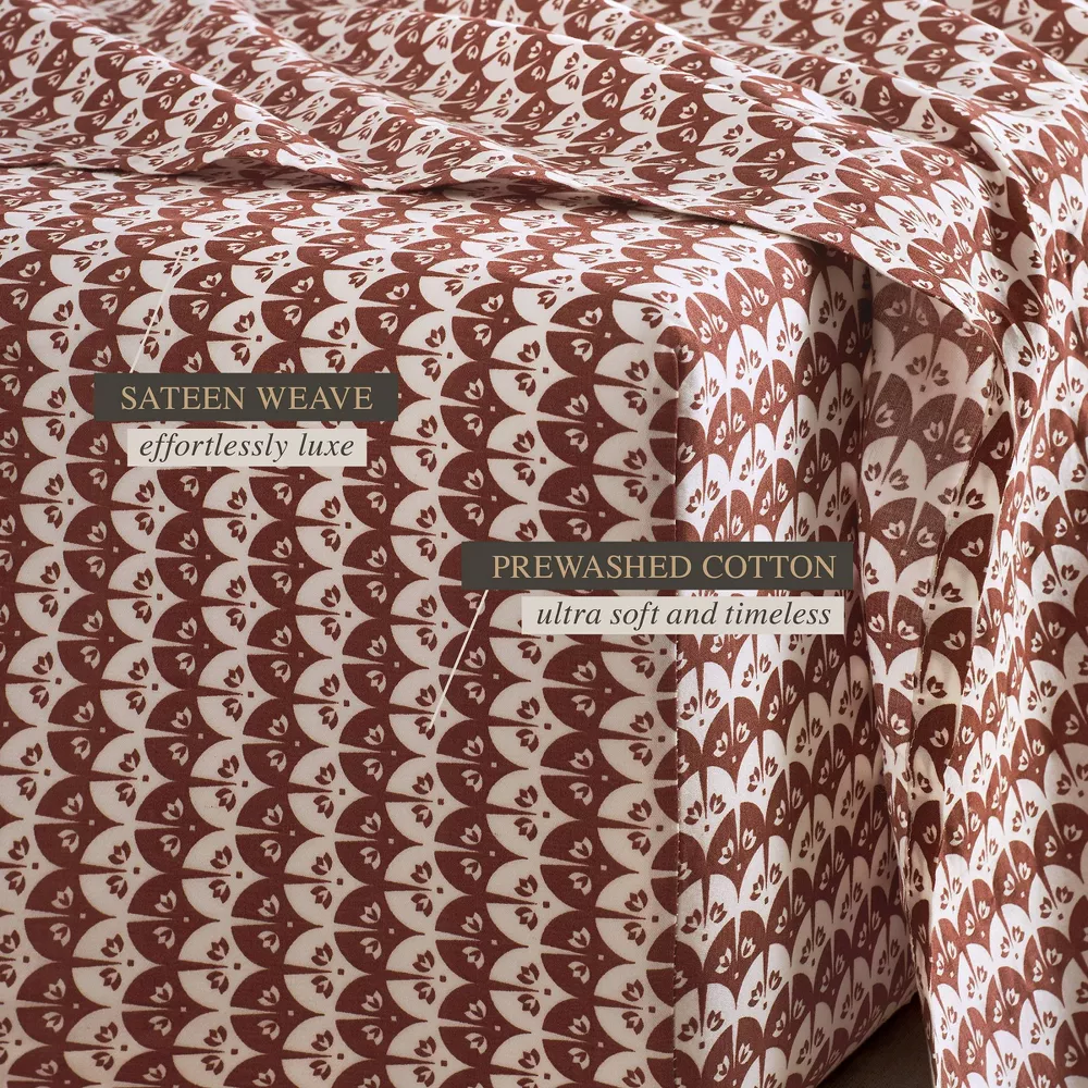 Queen Cotton Sateen Sheet Set Clay Scallop Geo - Image 5