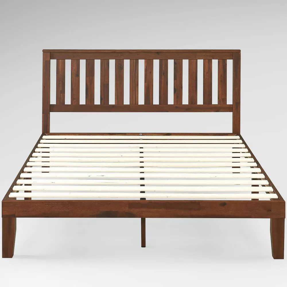 Vivek Wood Platform Bed with Headboard Antique Wood Queen