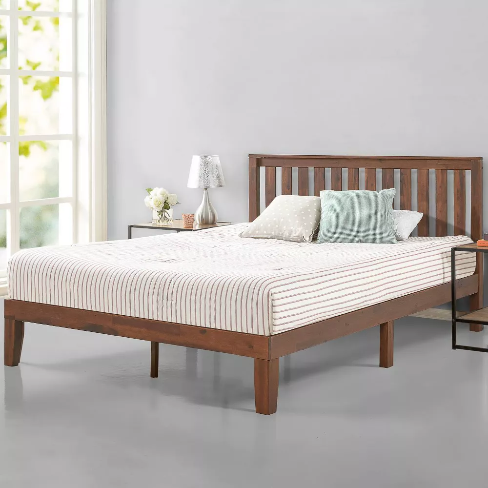 Vivek Wood Platform Bed with Headboard Antique Wood Queen - Image 5