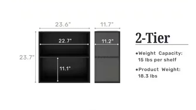 Quincy Stackable Black Engineered wood 2-Shelf Modern Modular Bookcase - Image 3