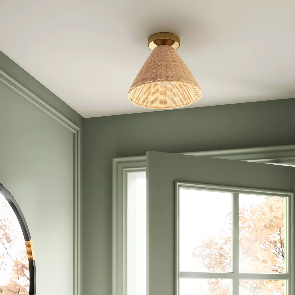 Rattan Fixed Ceiling Light Brass - Image 3