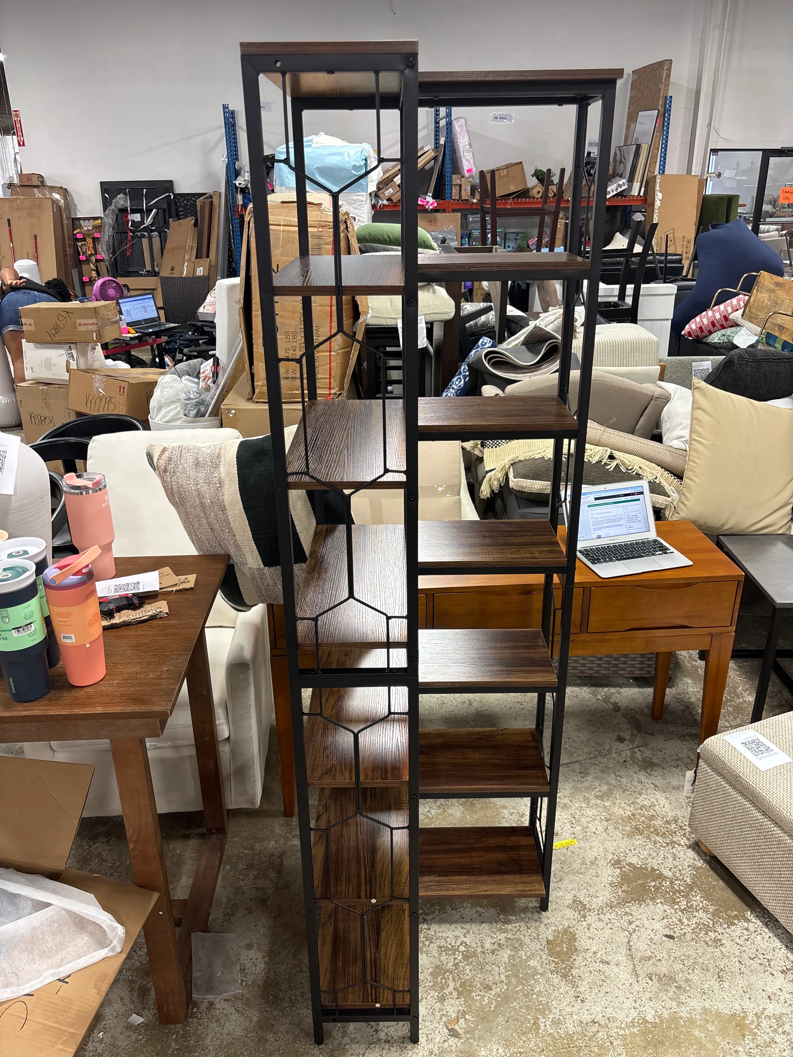 Resenkos 7-Tier Corner Bookshelf - Brown SHOWROOM ITEM - Image 3