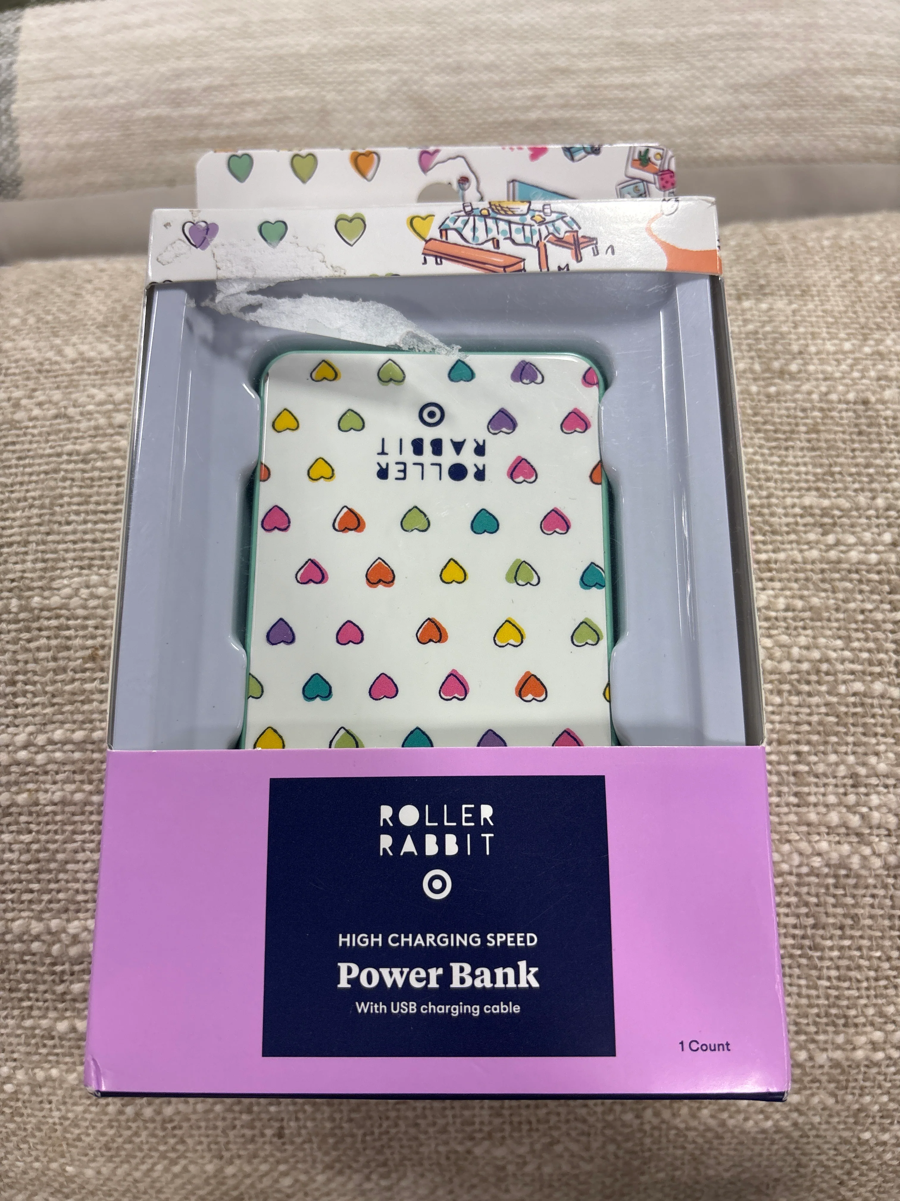 Roller Rabbit Disco Hearts Wave 5000mAh Power Bank White/Teal SHOWROOM ITEM - Image 2