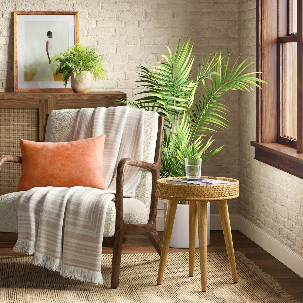 Round Natural Bamboo & Cane Woven Accent Table - Image 2