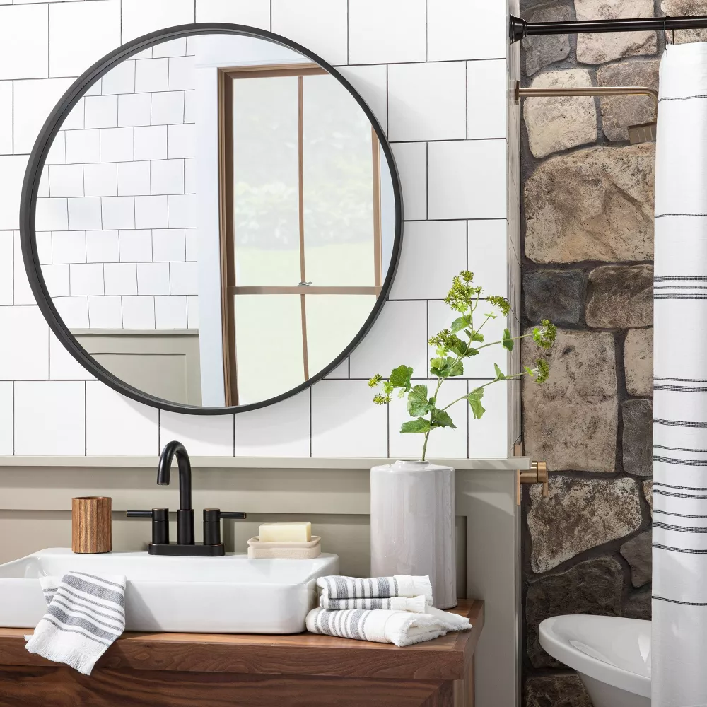 Round Wood Framed Wall Mirror - Image 3